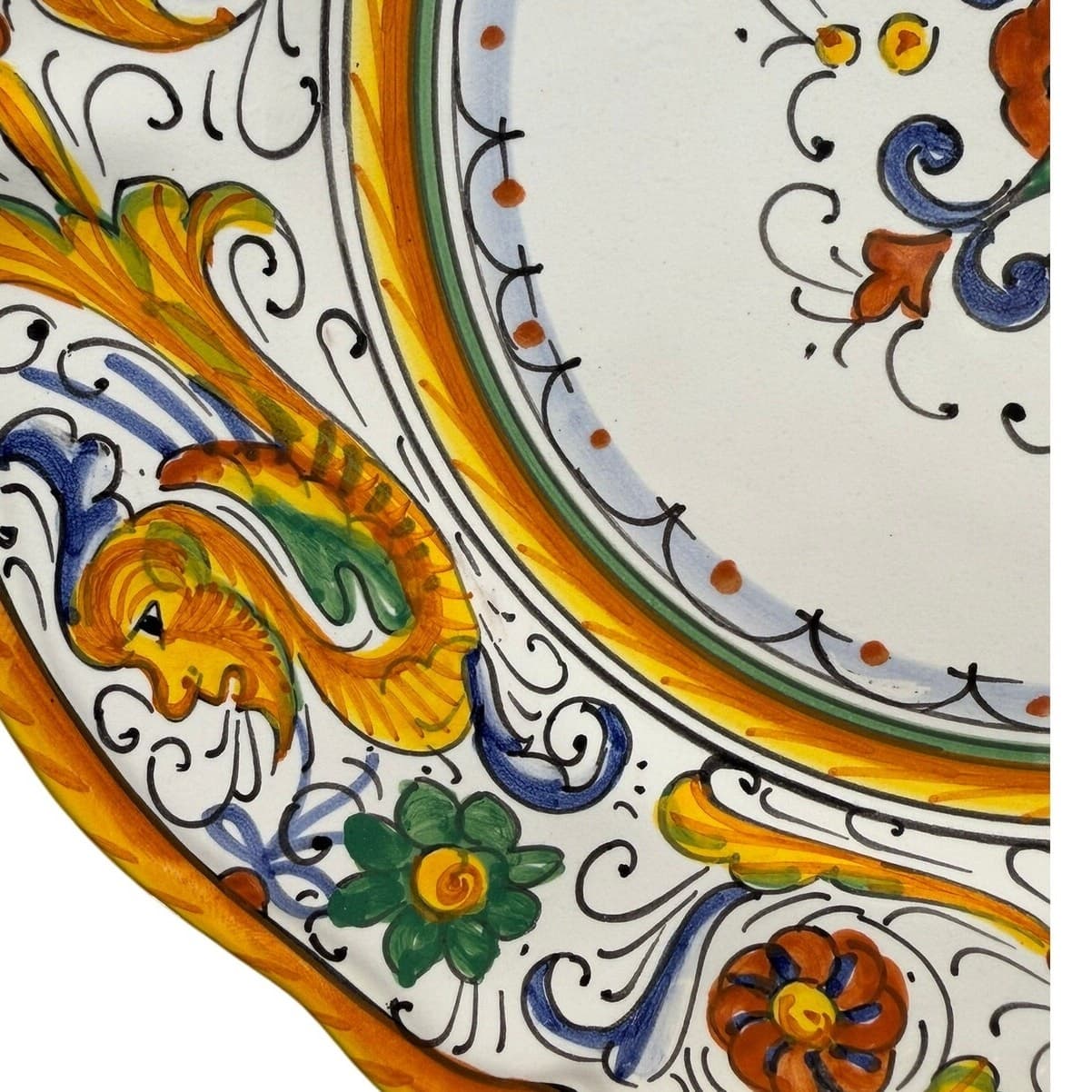 Pair Maioliche Deruta Italy Hand Painted Raffaellesco Majolica 10" Dragon Plates - Thumbnail 5