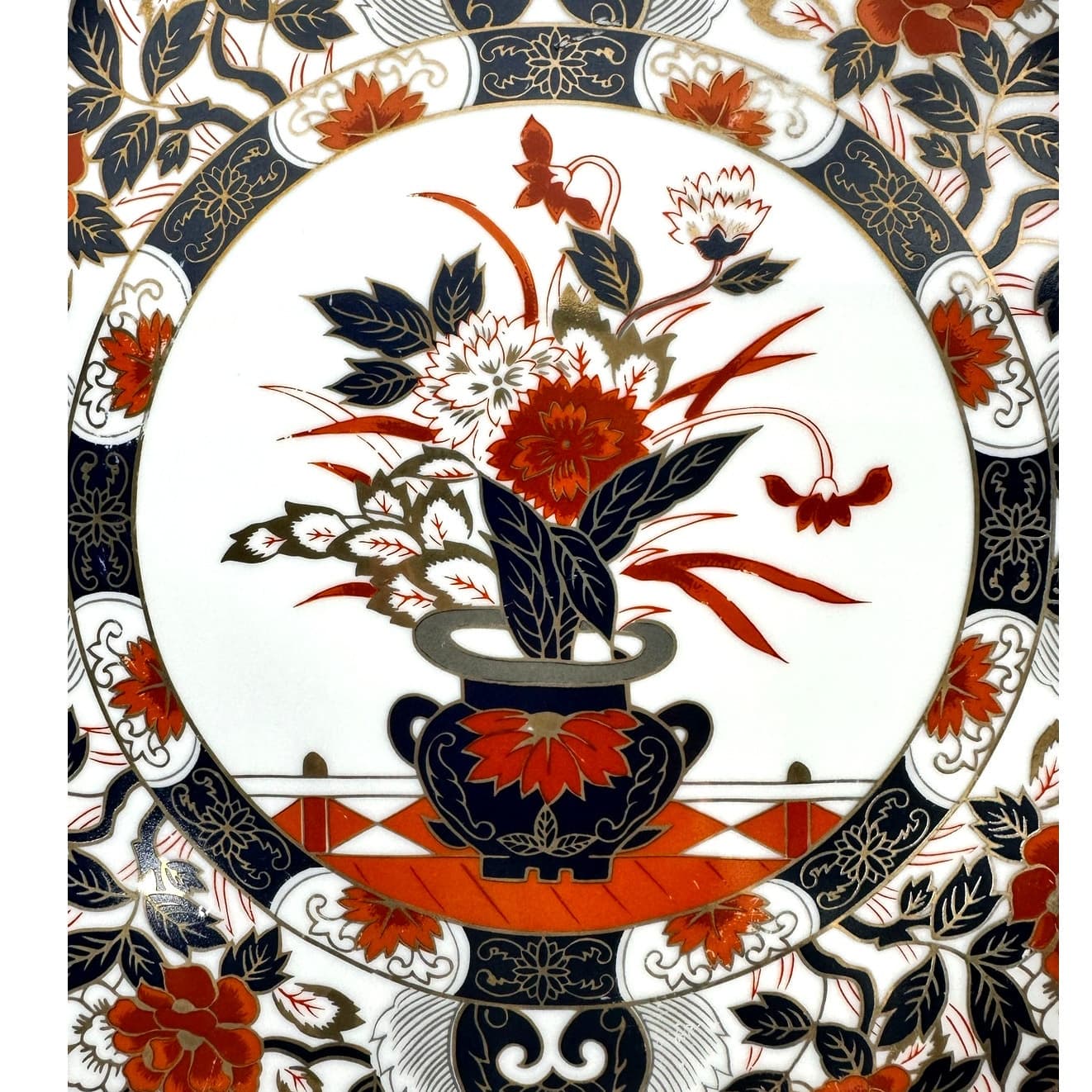 Japanese Imari Vintage 14" Floral Urns Cobalt Red Gilded Porcelain Charger Plate - Thumbnail 2
