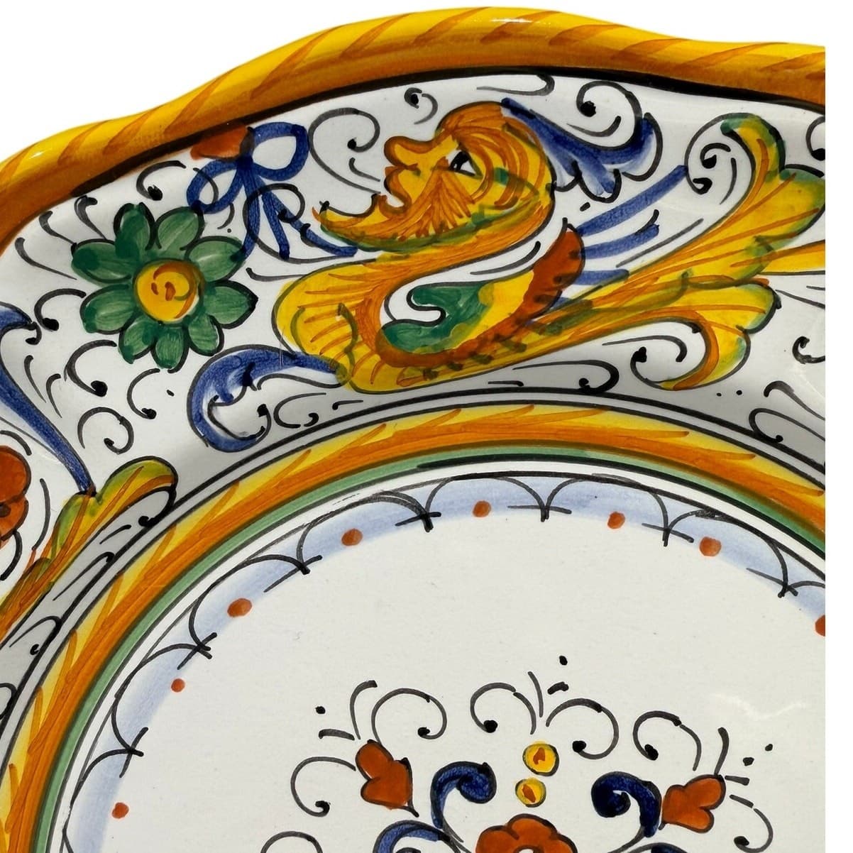 Pair Maioliche Deruta Italy Hand Painted Raffaellesco Majolica 10" Dragon Plates - Thumbnail 4