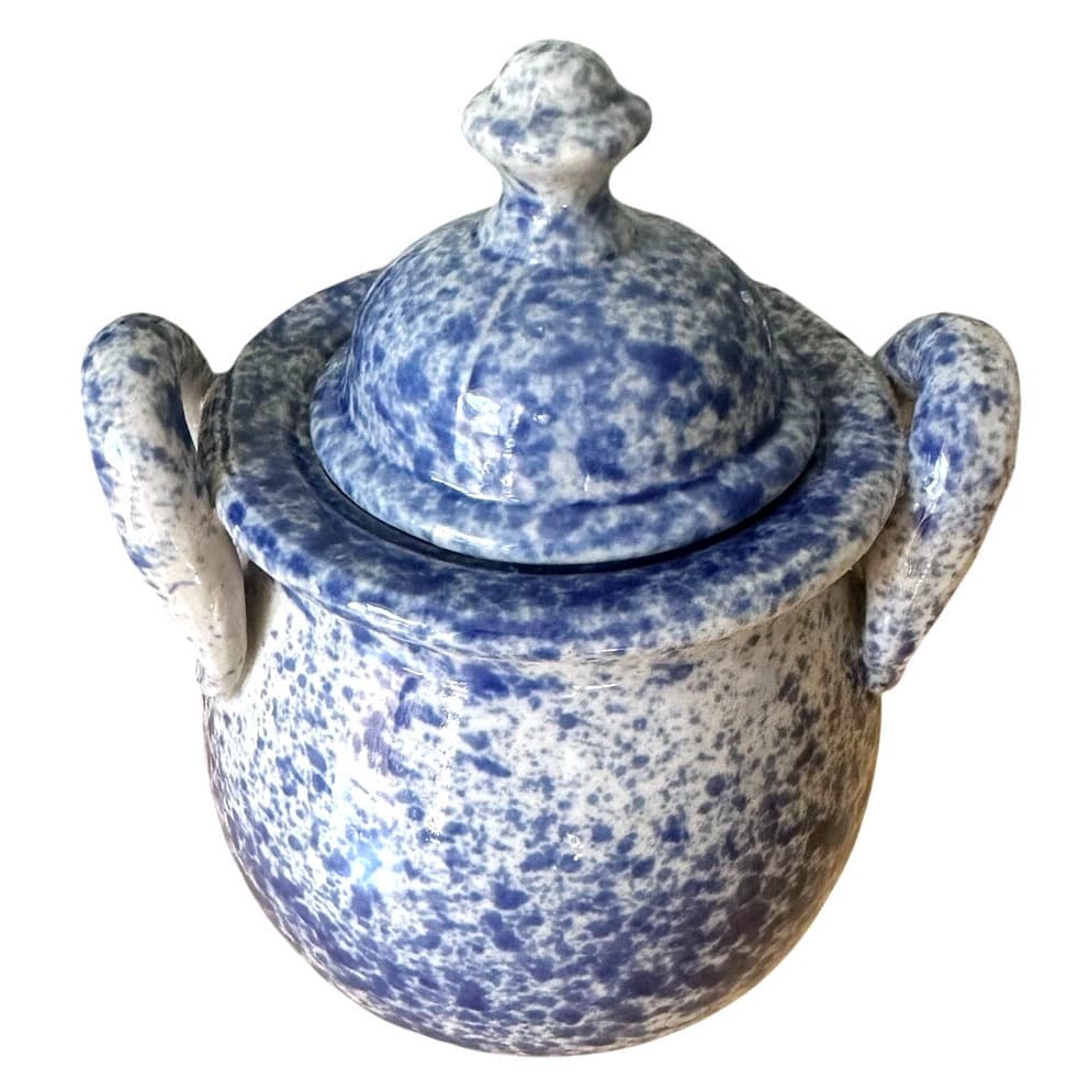 Blue and White Spongeware Loop Handled Canisters-Set of 3-Excellent! - Thumbnail 2