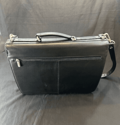 Black Leather Messenger Bag with Strap by Leeds - Thumbnail 2