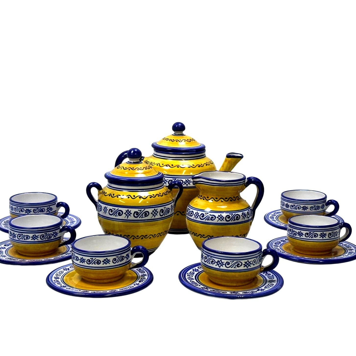 De La Cal Barreira Puente Spain Ceramic Pottery 15-Piece Tea Set-Extremely Rare