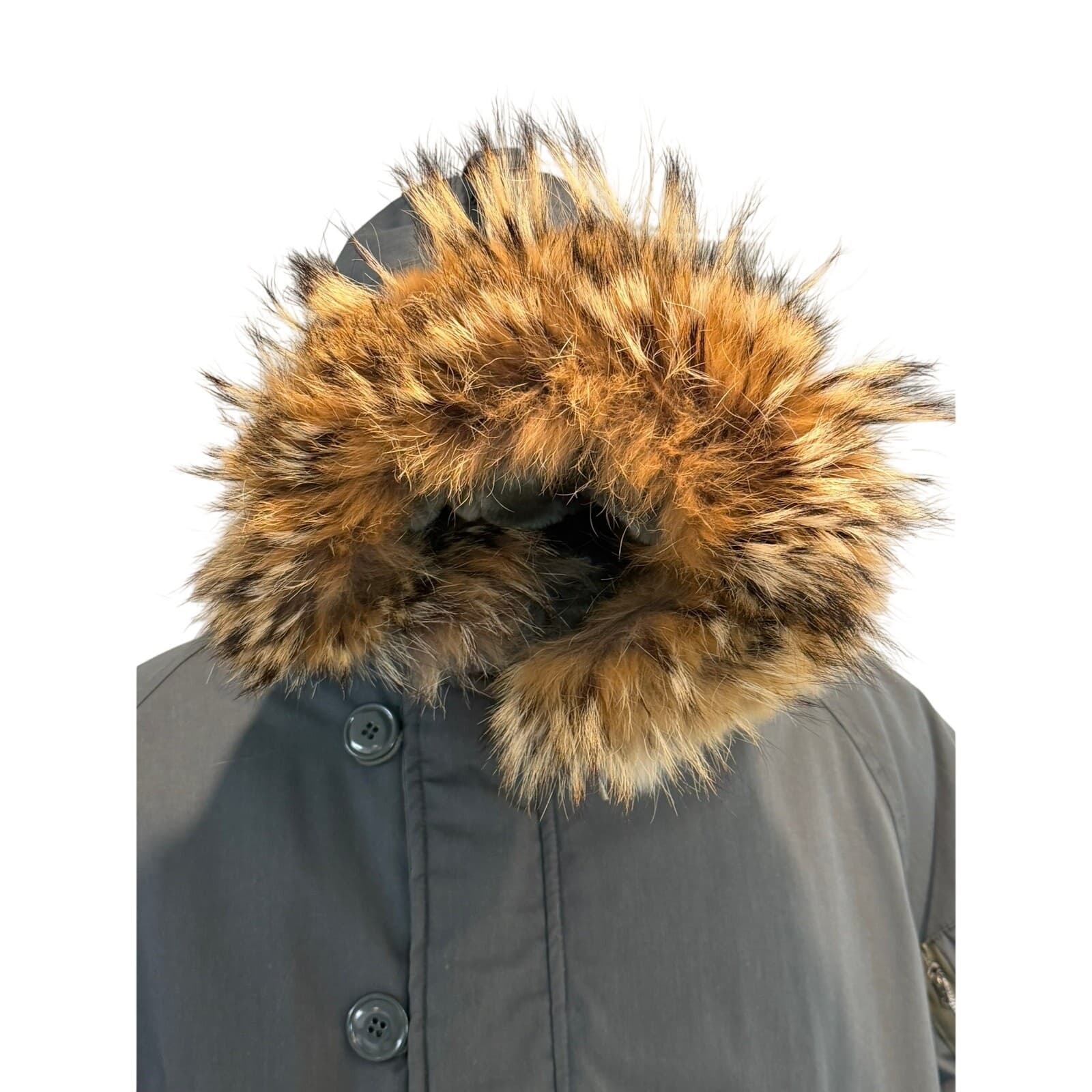 Vintage N-3B Arctic Parka Flight Jacket Fur Hood Gray USA Men's Size XL - Thumbnail 2