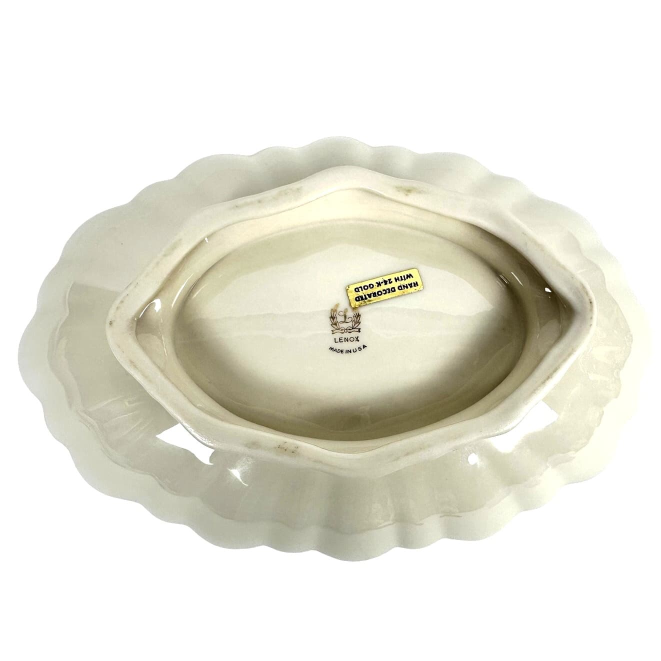 Lenox Symphony Oval Ivory Sculptured Footed 24K Gold Rim 11" x 7" Serving Bowl! - Thumbnail 4