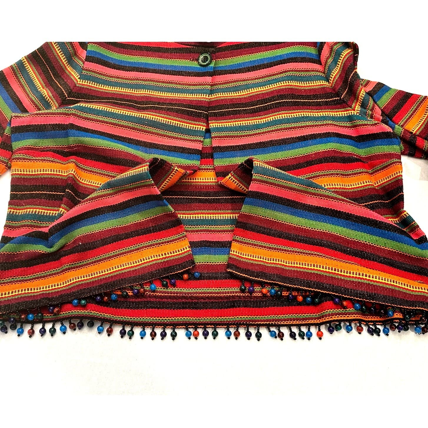 Sharon Young Multicolor Stripe & Beaded Fringe Cropped Jacket Size 10 Excellent - Thumbnail 5