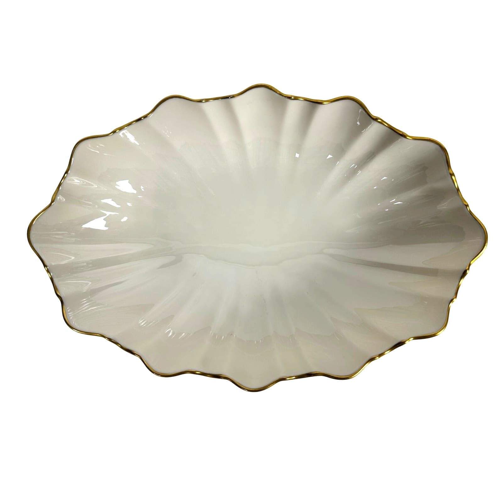 Lenox Symphony Oval Ivory Sculptured Footed 24K Gold Rim 11" x 7" Serving Bowl! - Thumbnail 2