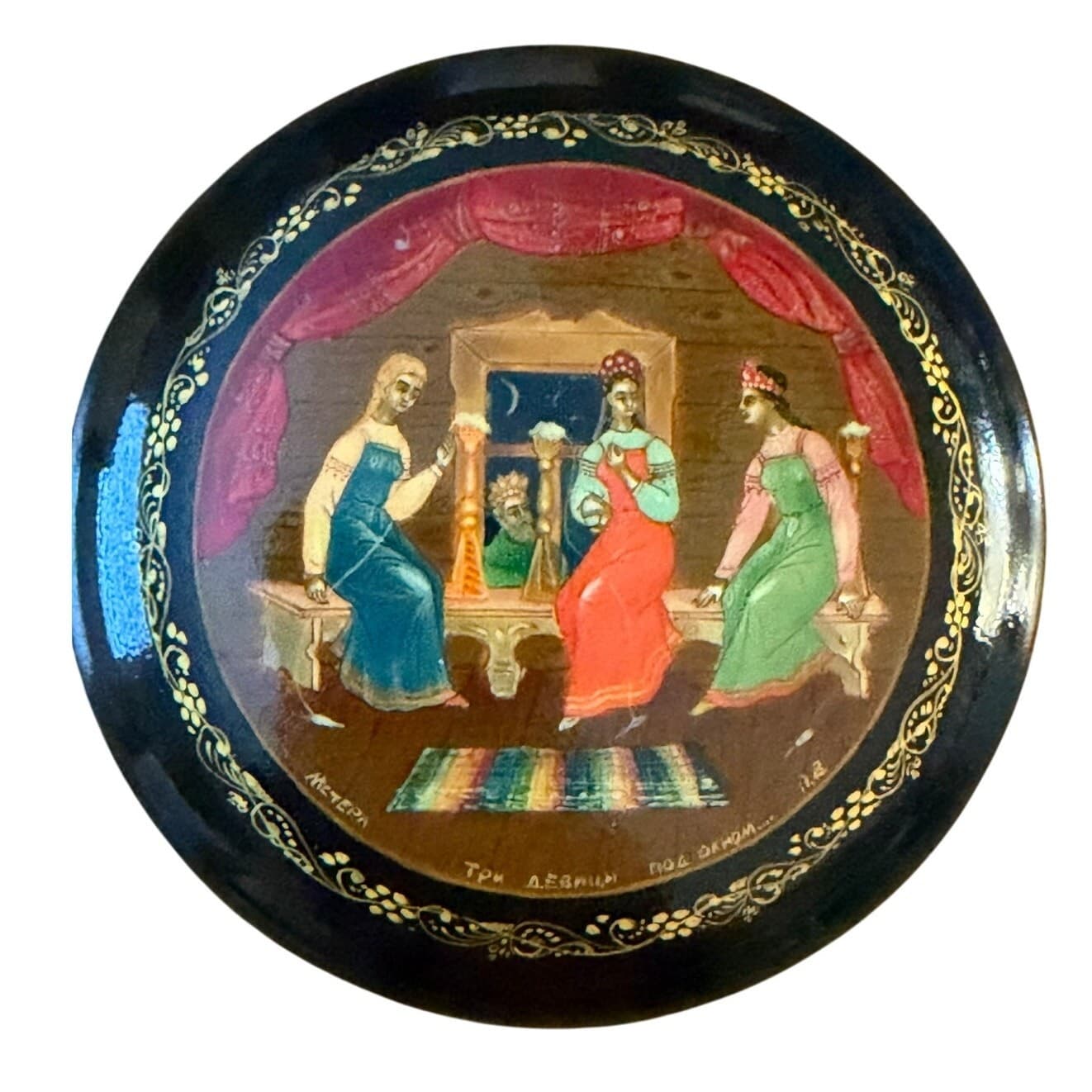 Mstera Vintage Signed Russian Lacquer Box Three Maidens Pushkin USSR Box/Papers - Thumbnail 8