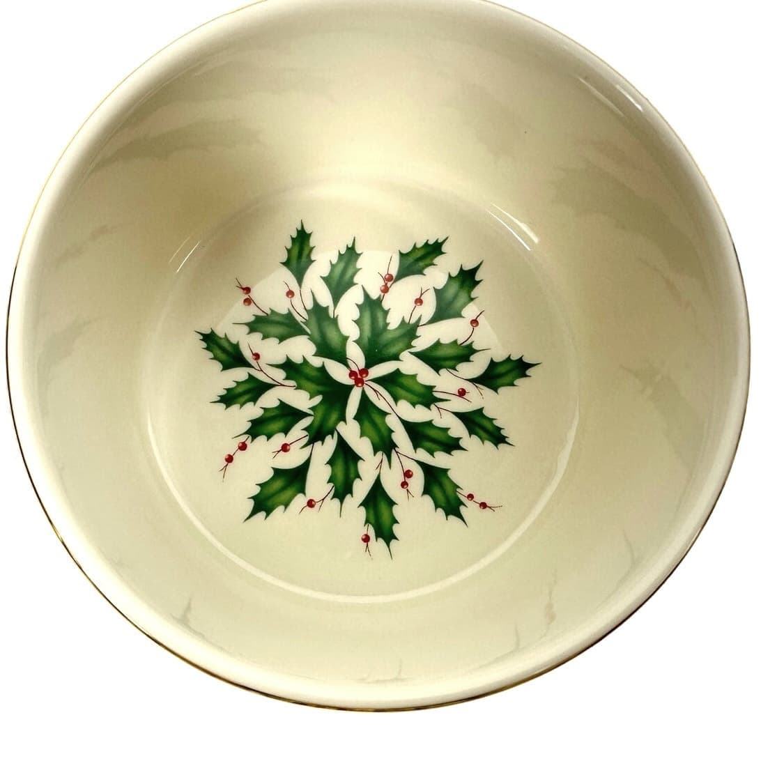 Lenox Holiday Dimension Holly Berries Gold Rim 4.75" Dip Bowl with Spreader! - Thumbnail 6