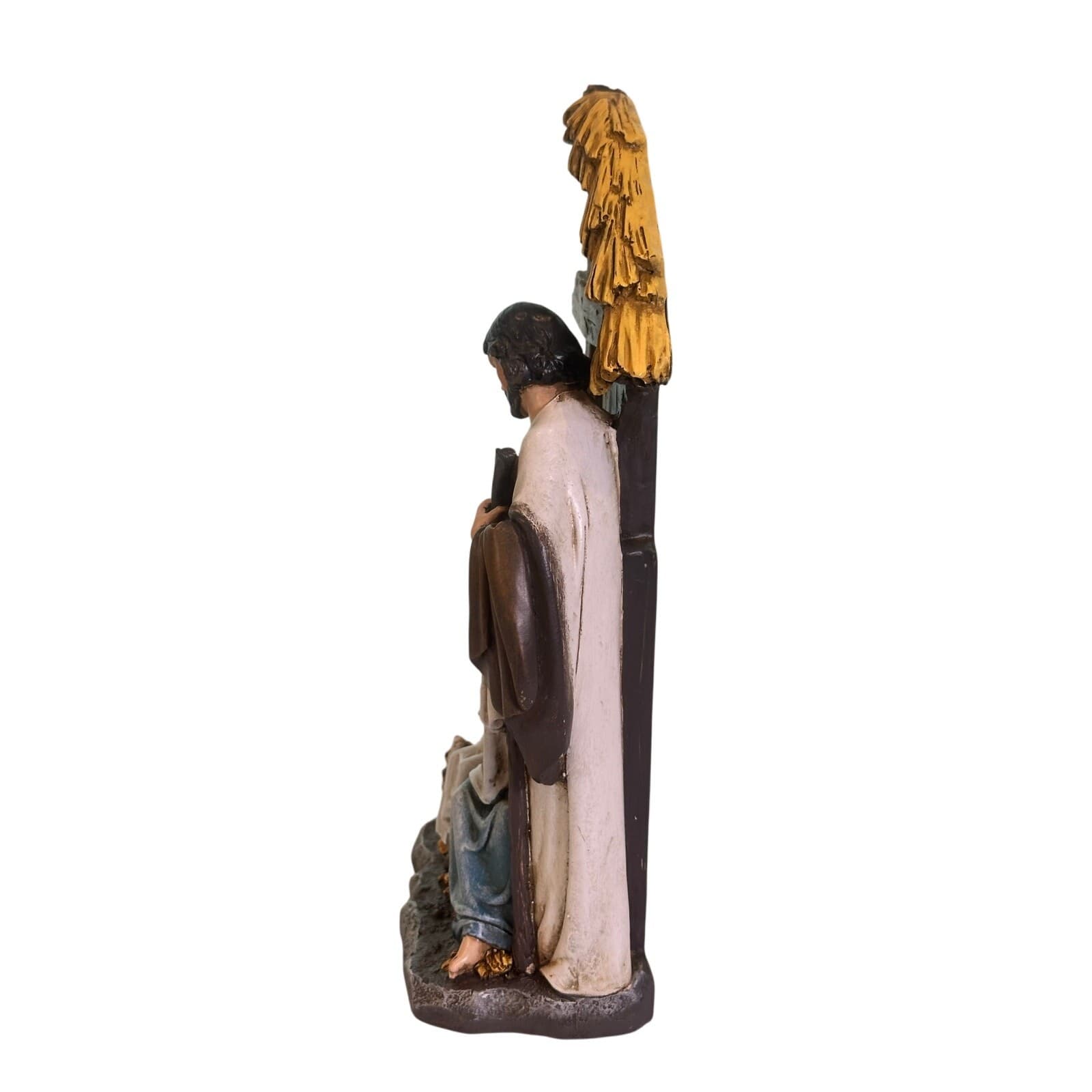 Rustic 11" Holy Family Christmas Nativity Cross Stable Manger Animals Figurine - Thumbnail 6