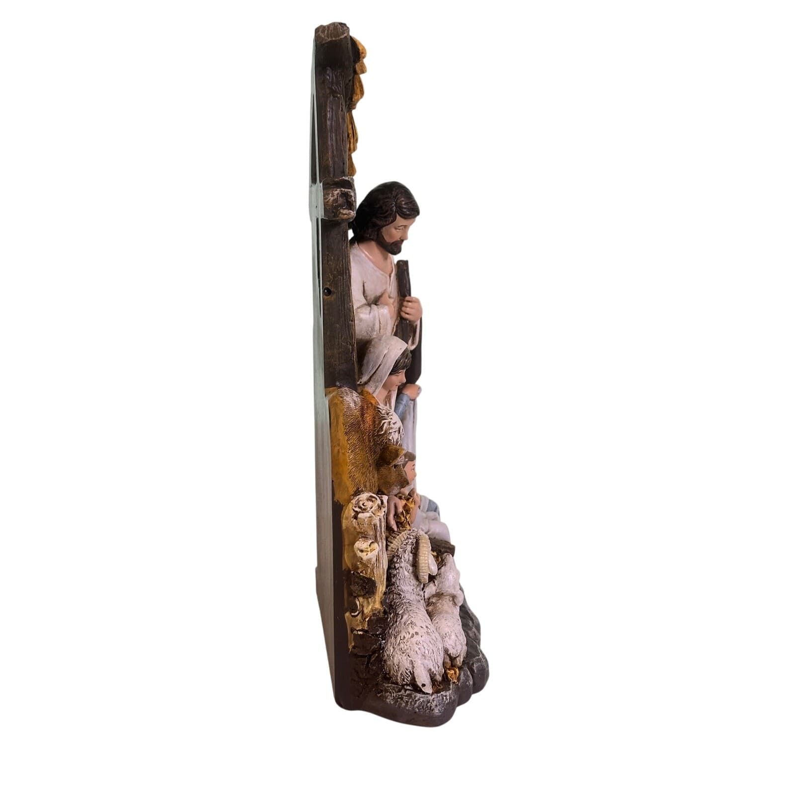 Rustic 11" Holy Family Christmas Nativity Cross Stable Manger Animals Figurine - Thumbnail 4
