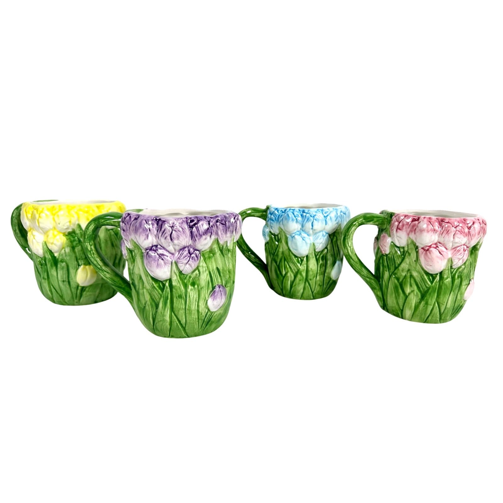 Enesco Gift Gallery Ceramic Majolica Tulip Cottage Ware Coffee Mugs-Set of 4! - Thumbnail 3
