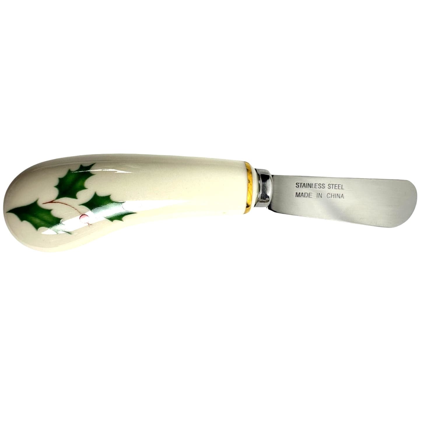 Lenox Holiday Dimension Holly Berries Gold Rim 4.75" Dip Bowl with Spreader! - Thumbnail 3