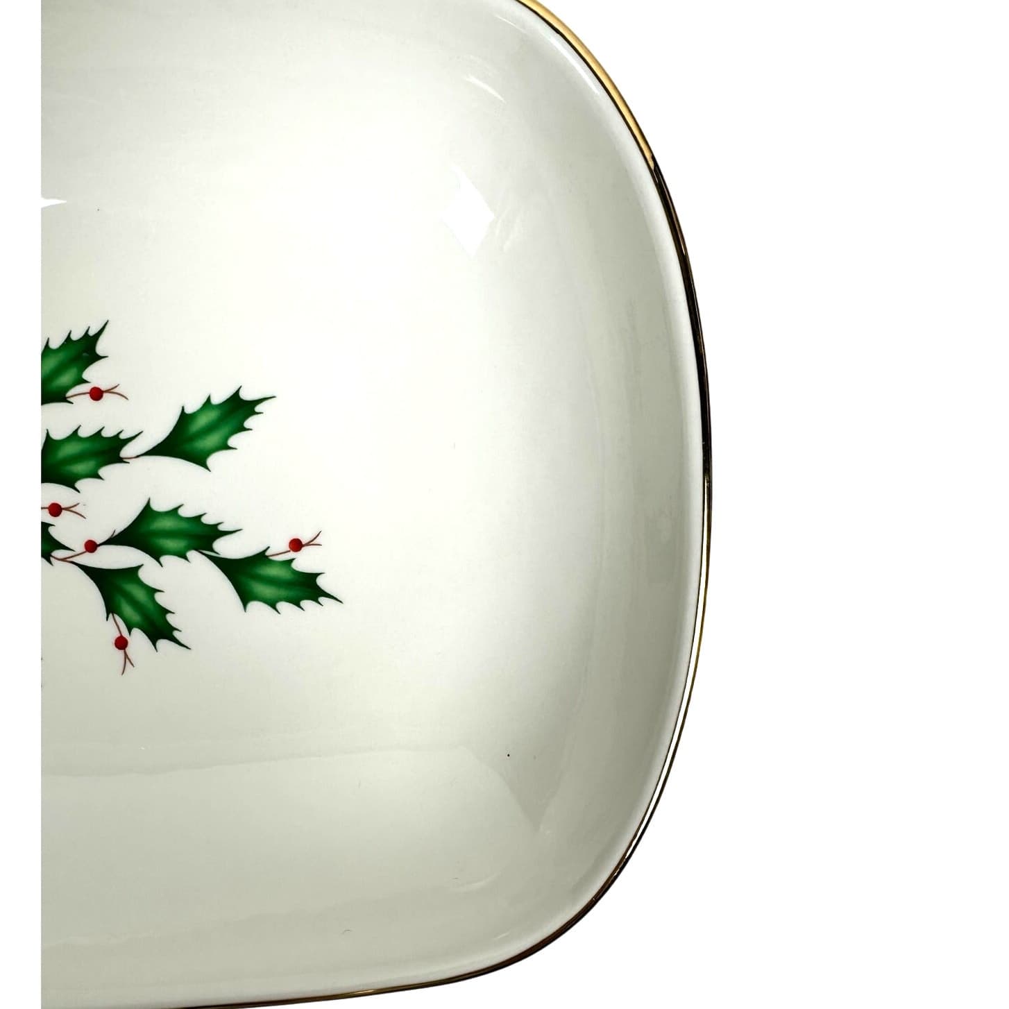 Lenox Holiday Dimension Holly Berries Gold Rim 14.5" x 7" Rectangular Bread Tray - Thumbnail 6