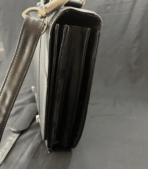 Black Leather Messenger Bag with Strap by Leeds - Thumbnail 4