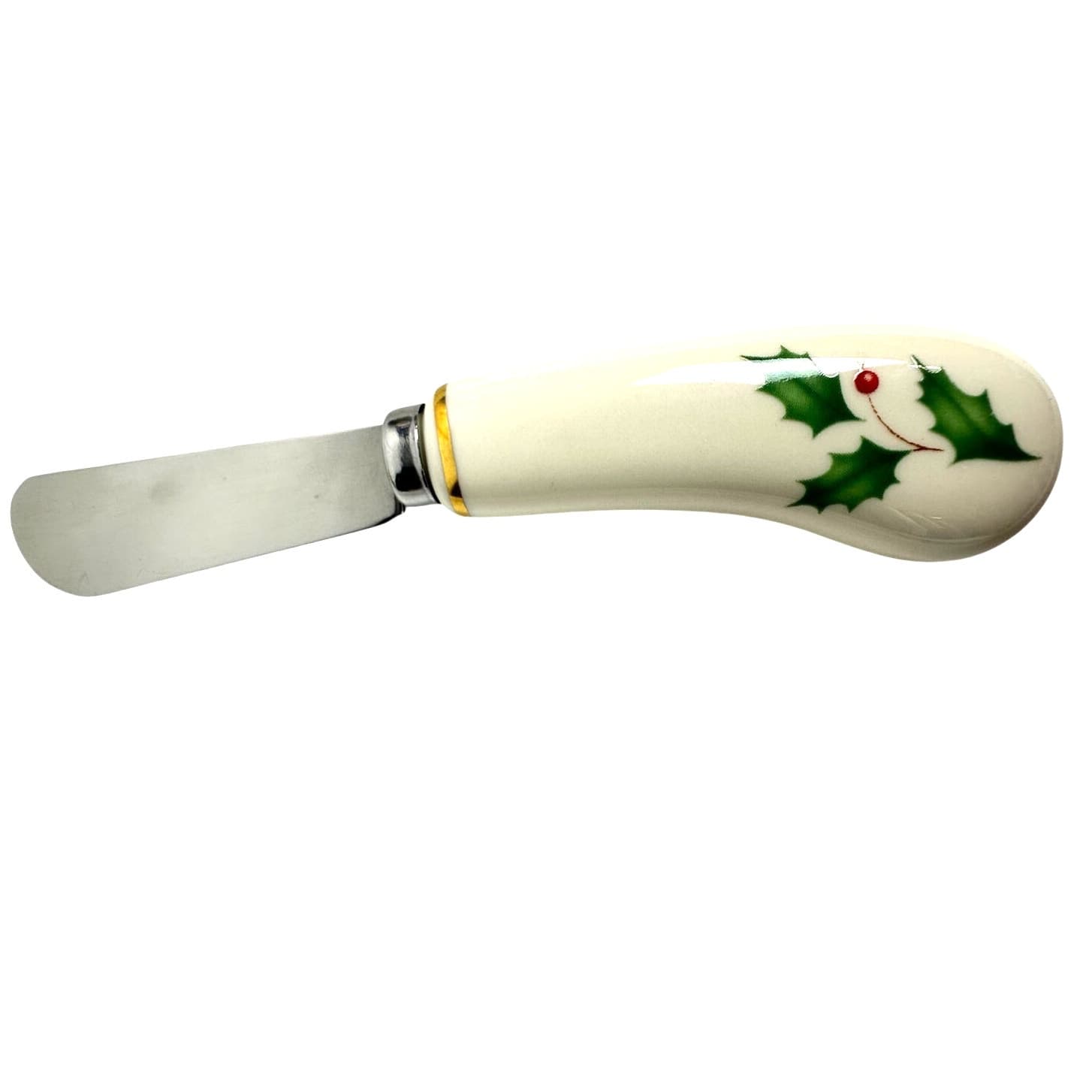 Lenox Holiday Dimension Holly Berries Gold Rim 4.75" Dip Bowl with Spreader! - Thumbnail 5