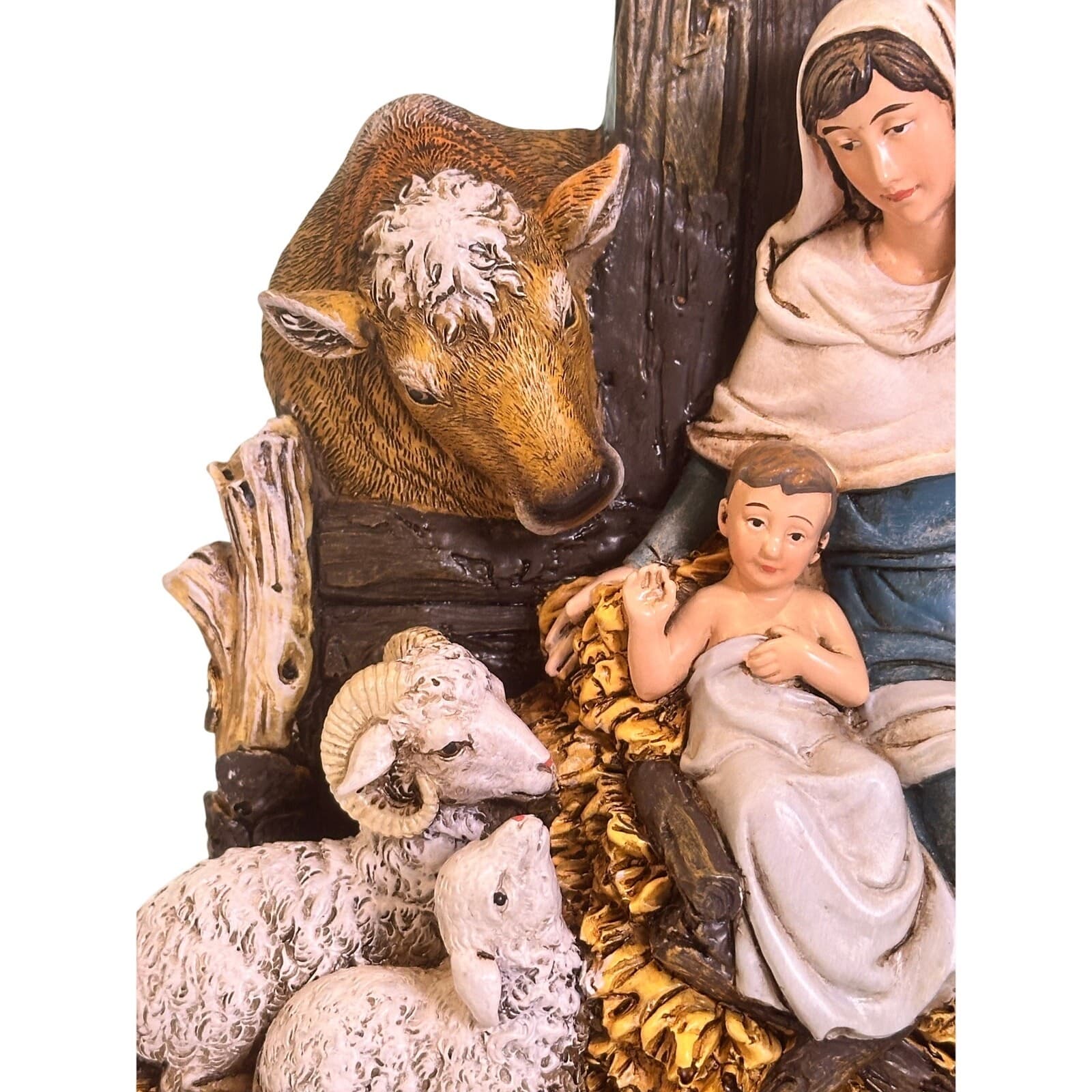Rustic 11" Holy Family Christmas Nativity Cross Stable Manger Animals Figurine - Thumbnail 3
