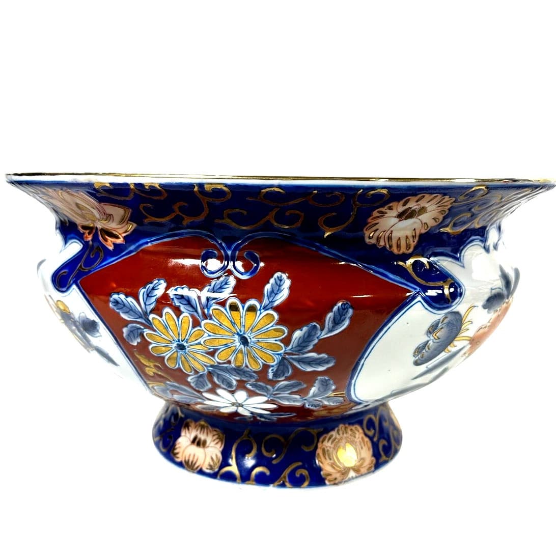 Imari Stunning Vibrant Floral Gold Gilt 14 5/8" Punch Bowl Centerpiece-Excellent - Thumbnail 4