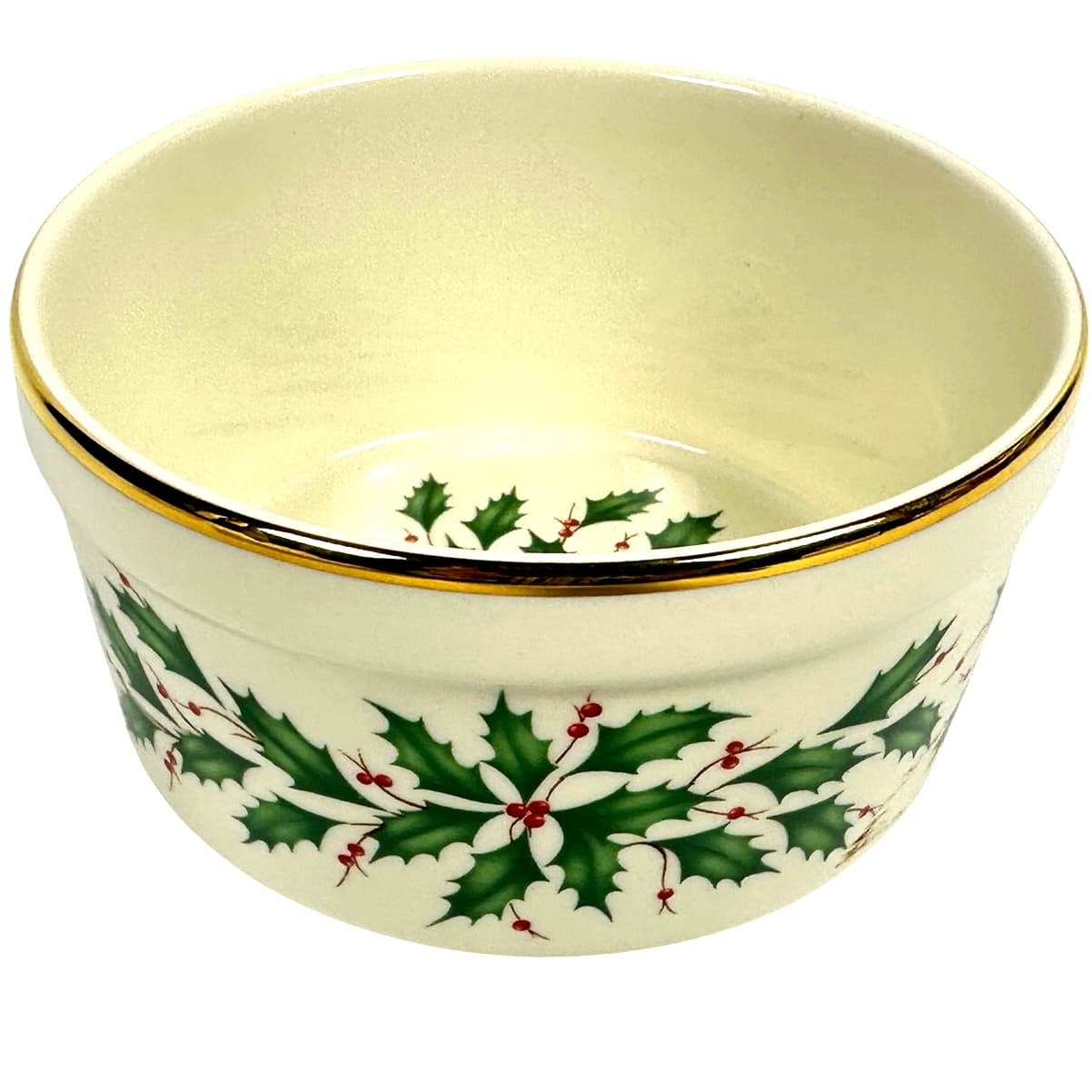 Lenox Holiday Dimension Holly Berries Gold Rim 4.75" Dip Bowl with Spreader! - Thumbnail 4