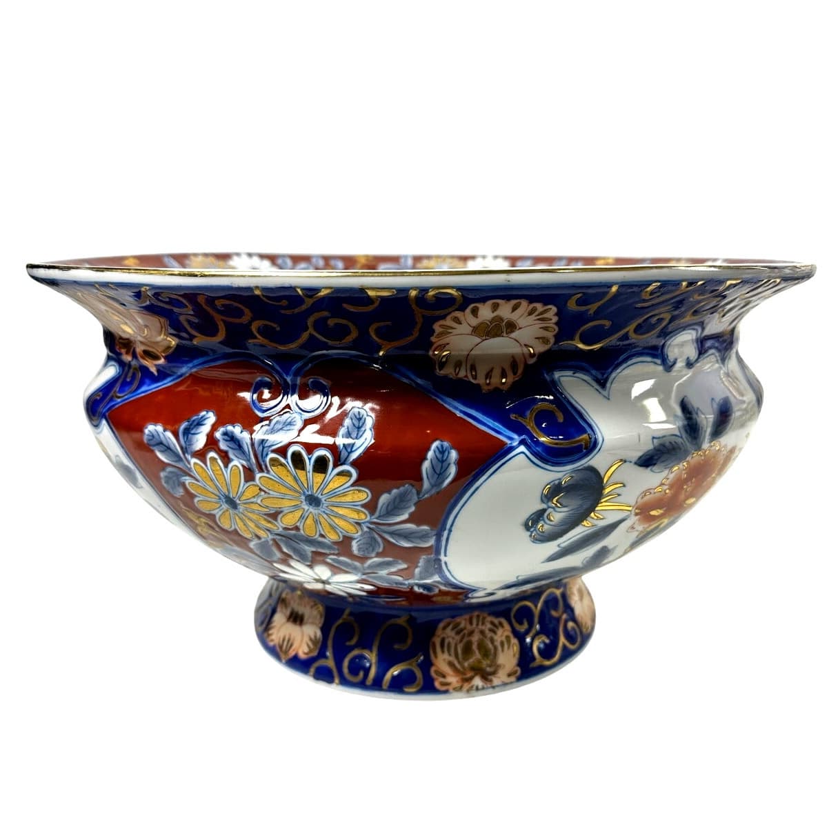Imari Stunning Vibrant Floral Gold Gilt 14 5/8" Punch Bowl Centerpiece-Excellent - Thumbnail 3