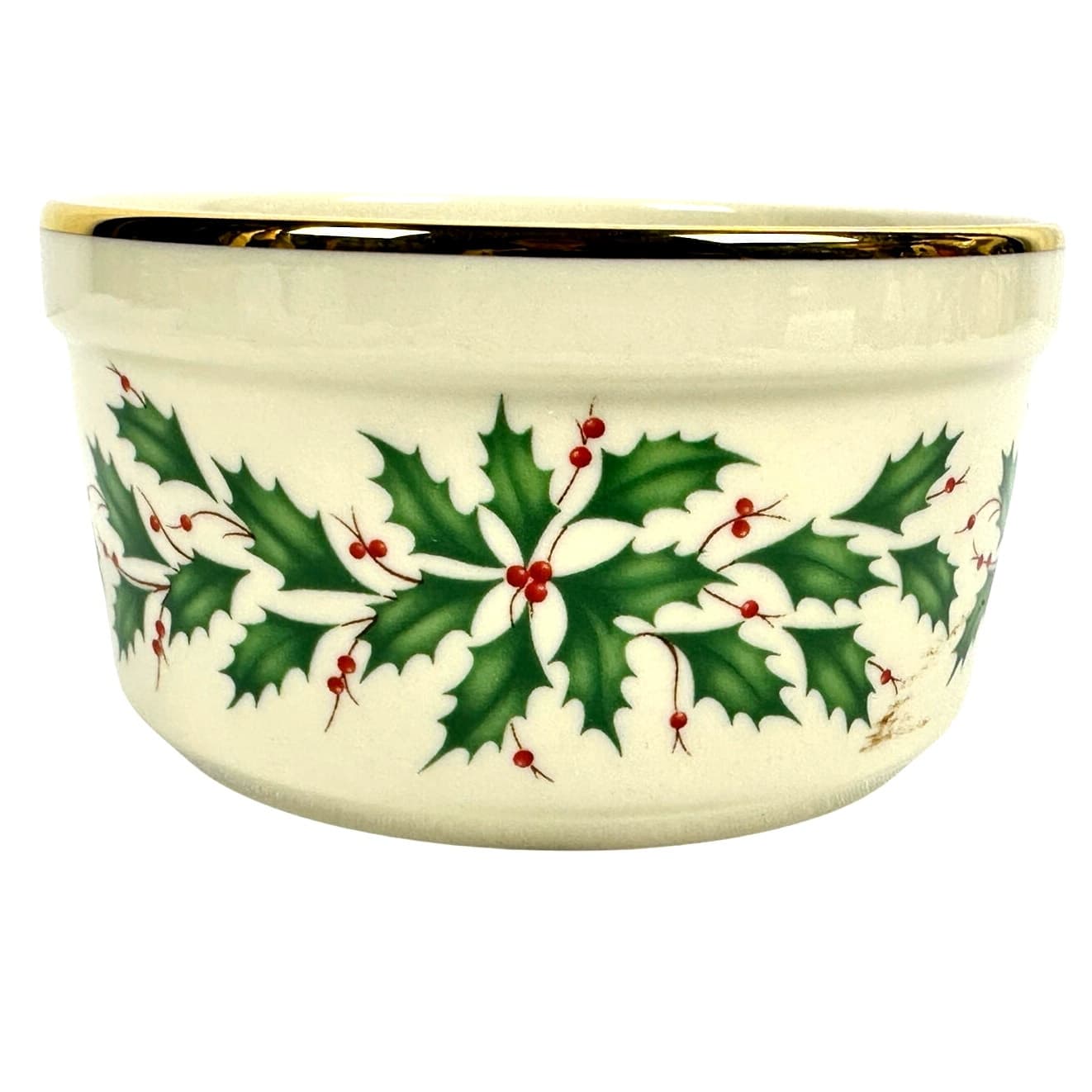 Lenox Holiday Dimension Holly Berries Gold Rim 4.75" Dip Bowl with Spreader! - Thumbnail 2