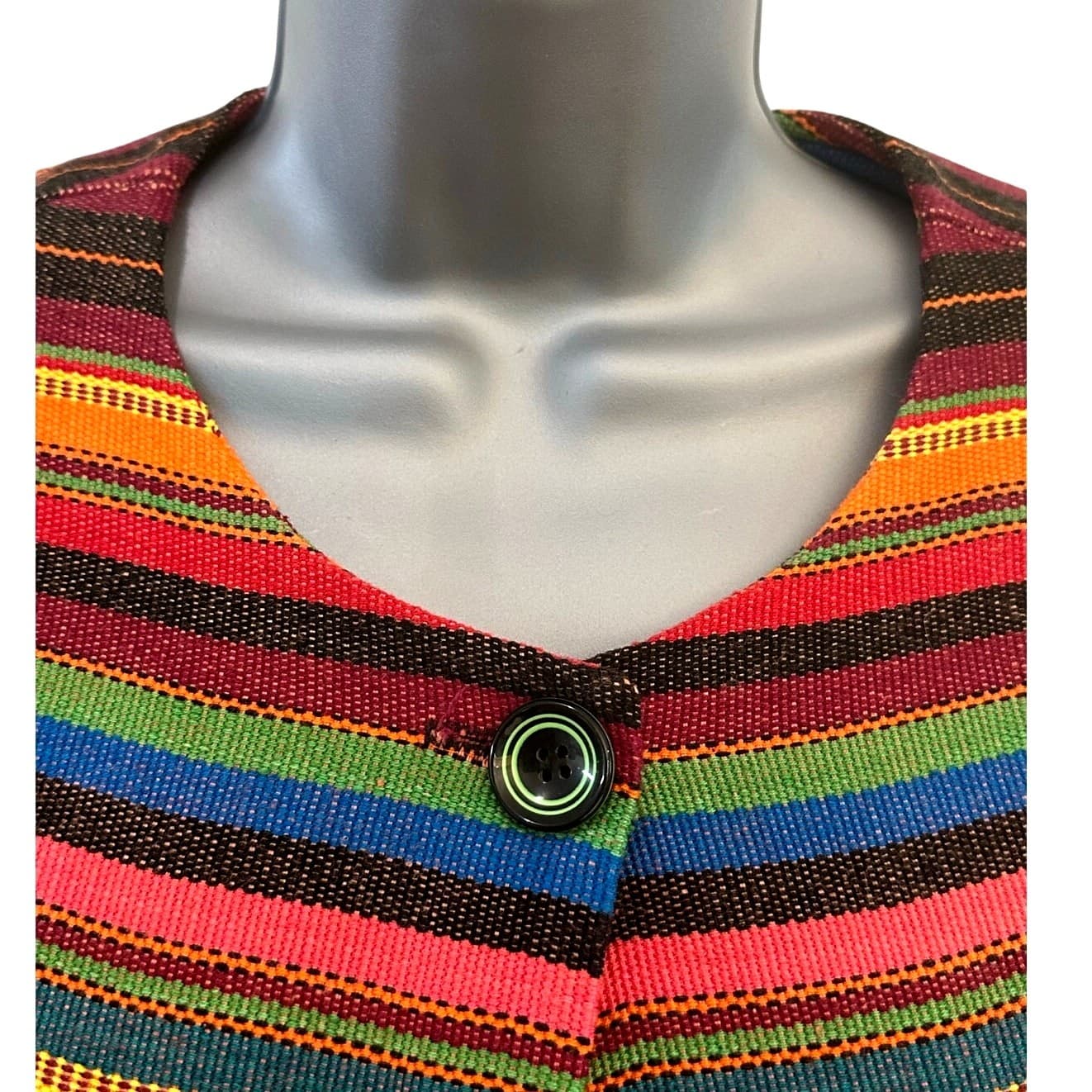 Sharon Young Multicolor Stripe & Beaded Fringe Cropped Jacket Size 10 Excellent - Thumbnail 2