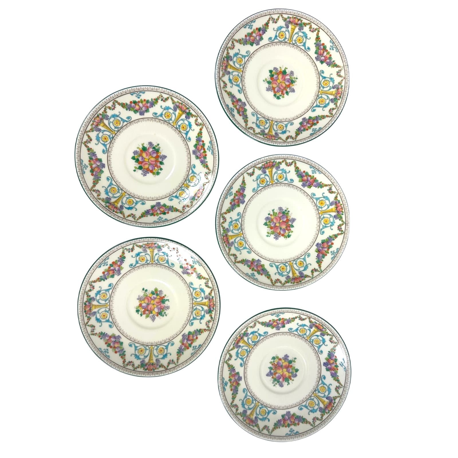 Antique Wedgwood Ventnor Enameled 6 3/8" Saucer for Soup Cup 1920's-Set of 5