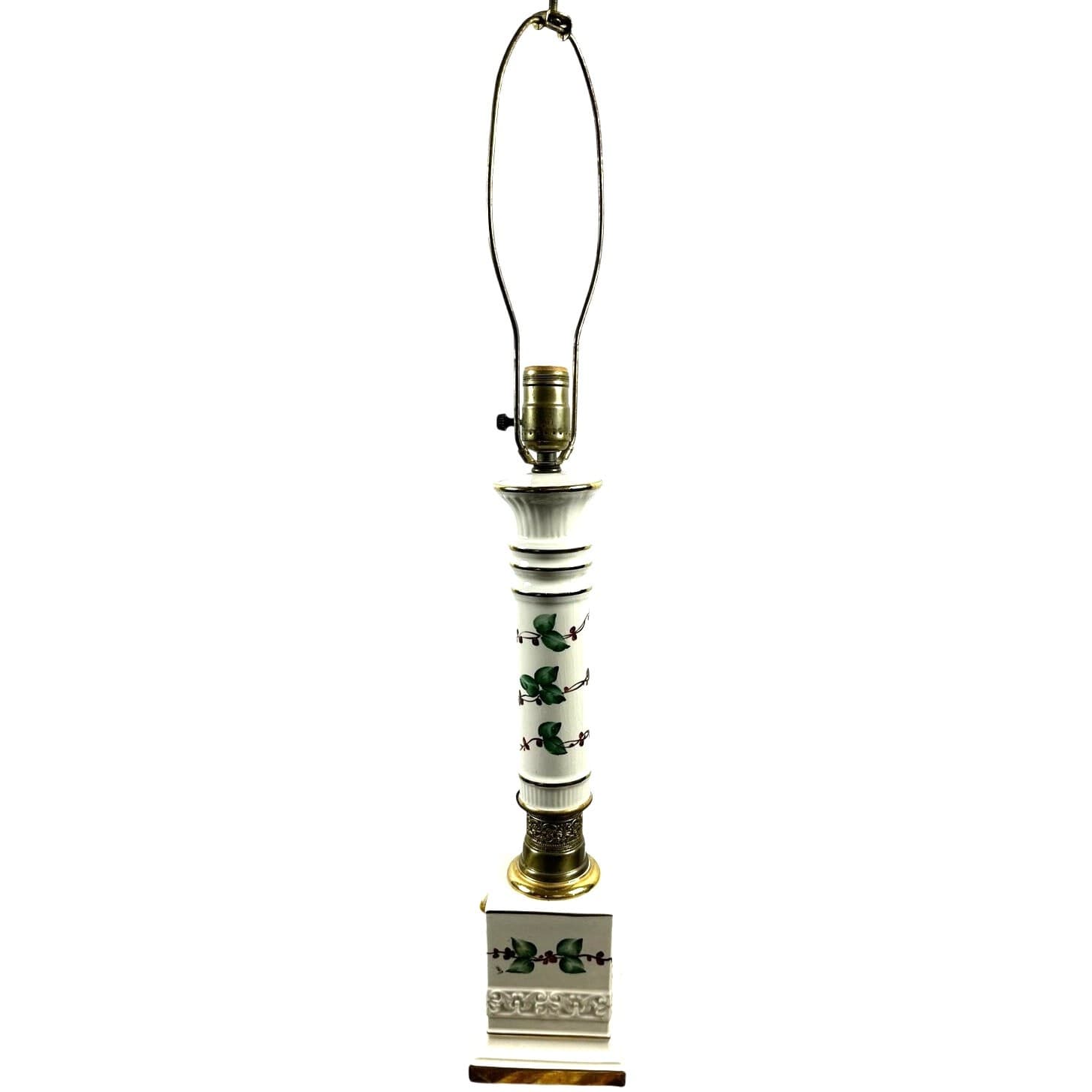 Ceramic Signed Brass Filigree Lamp Features Berries Leaves Shade 30" Vintage! - Thumbnail 4
