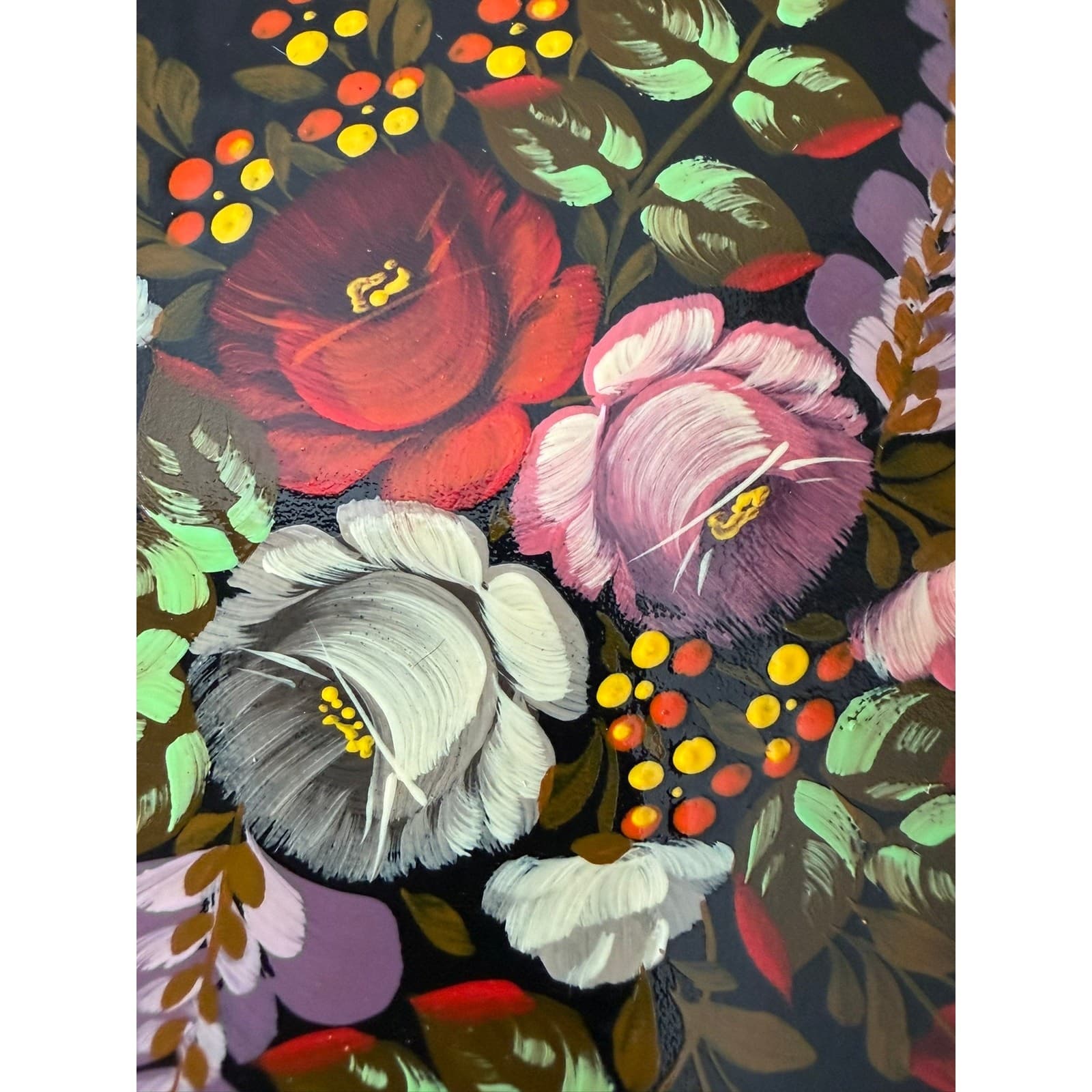 Vintage Russian Mstera Hand Painted Floral Lacquer Box Signed 1990 w Box - Thumbnail 2