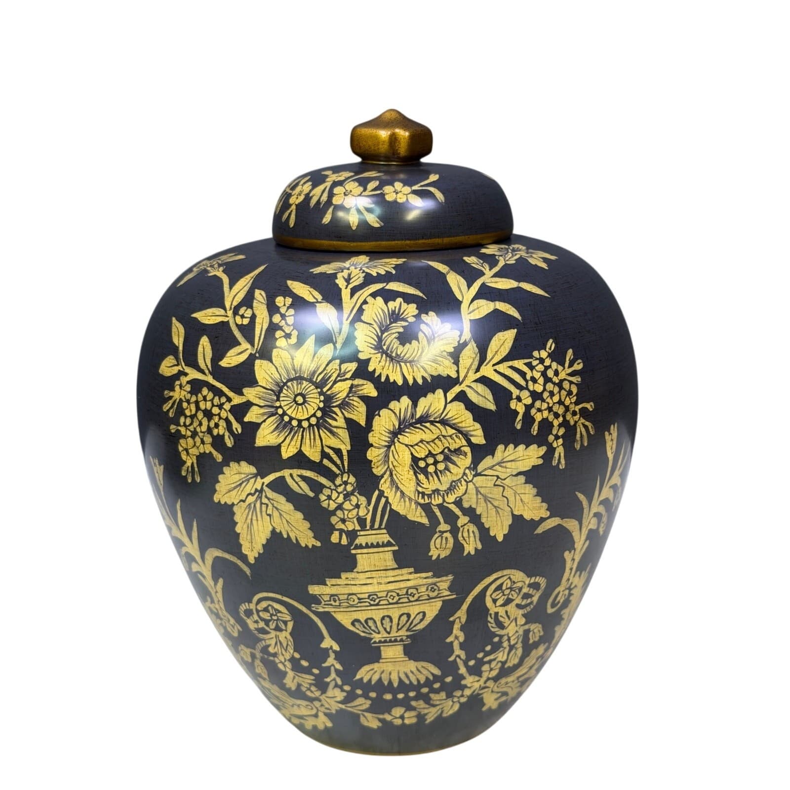 Bringier McConnell Toyo Black Vase/Ginger Jar Set Hollywood Regency Chinoiserie - Thumbnail 12