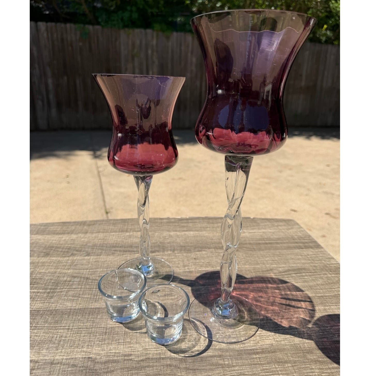 Amethyst Glass Hurricane Vintage Candle Holders Clear Twisted Stem Votive-Pair - Thumbnail 9