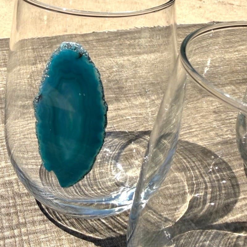 Set of 4 Agate Slice Stemless Drinking Glasses Blue Teal Geode Tumbler Cups 4.5” - Thumbnail 5