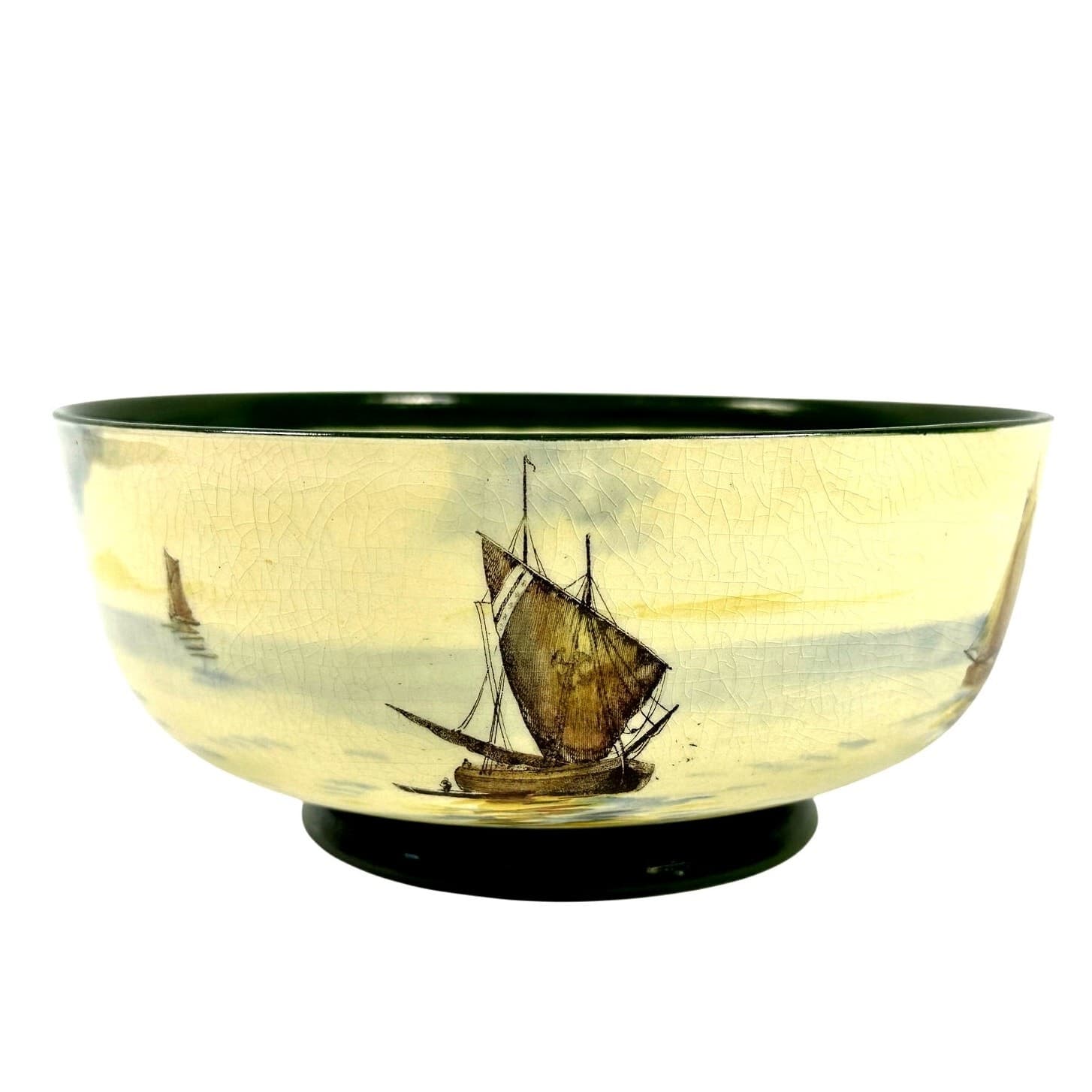 Antique Royal Doulton “Ships" Hand Painted Footed Fruit Bowl-Extremely Rare-Flaw