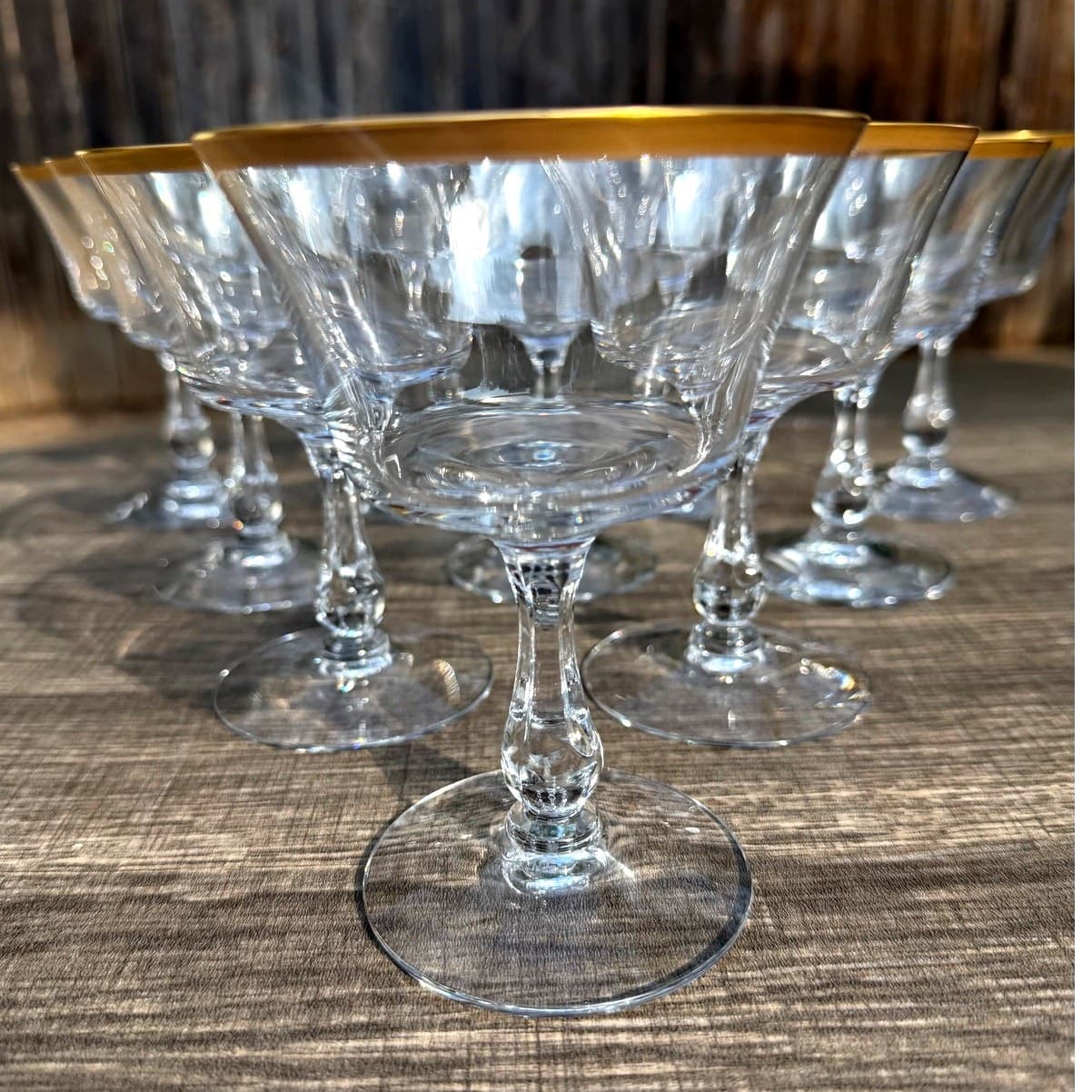 Fostoria Retired 1961-1982 'Richmond' Gold Rim Champagne/Tall Sherbet-Set of 10 - Thumbnail 4