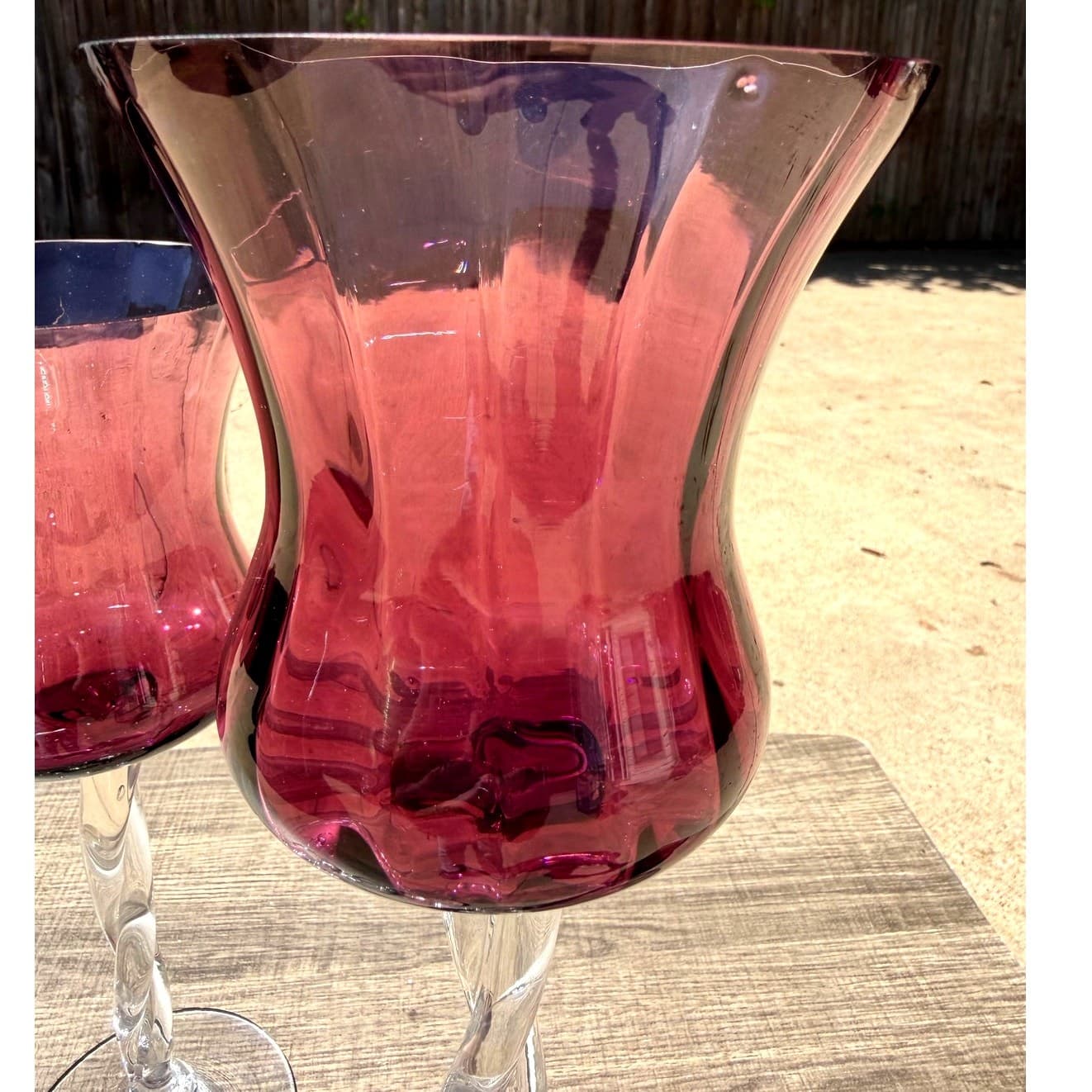 Amethyst Glass Hurricane Vintage Candle Holders Clear Twisted Stem Votive-Pair - Thumbnail 2