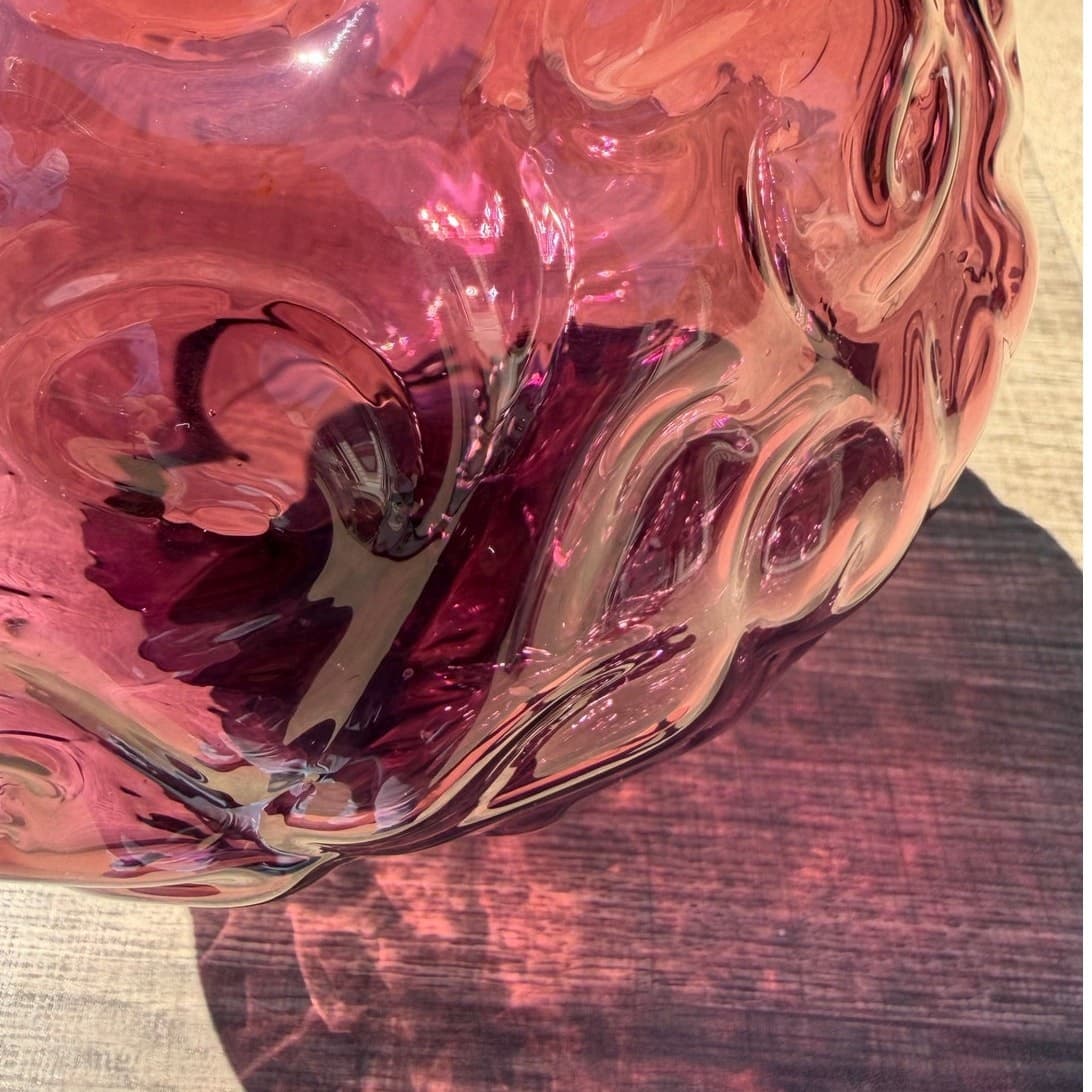 Vintage 13"Handblown Amethyst Art Glass Vase Murano Style Plum Swirl Centerpiece - Thumbnail 7