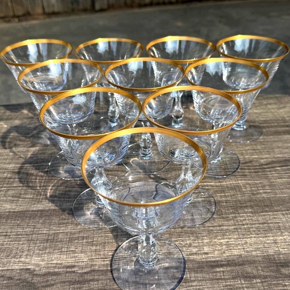Fostoria Retired 1961-1982 'Richmond' Gold Rim Champagne/Tall Sherbet-Set of 10 - Thumbnail 2