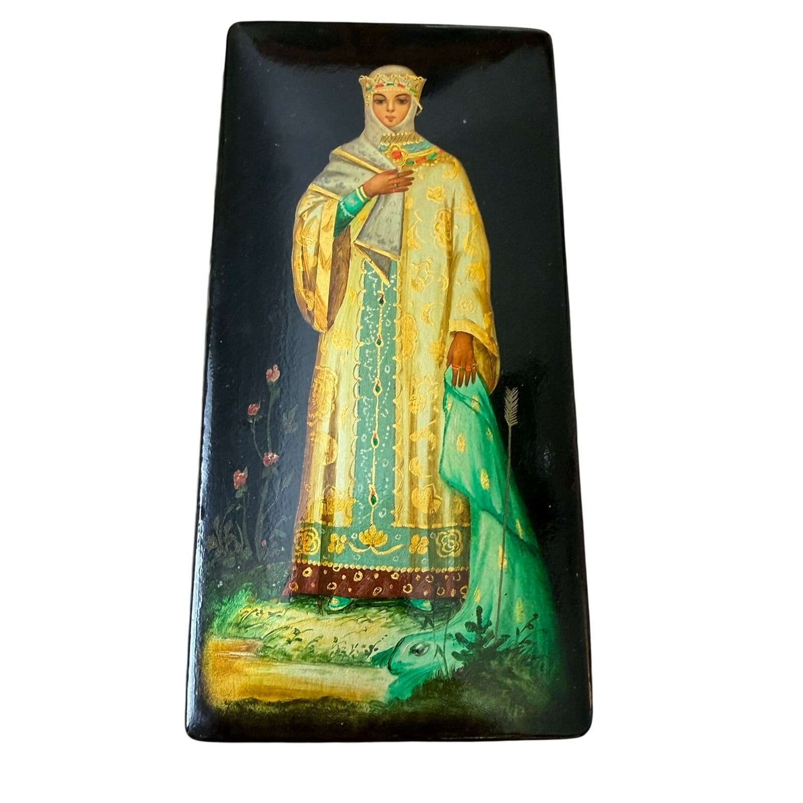 Vintage Fedoskino Russian Lacquer Box Snow Maiden Snegurochka w Papers 6.5" - Thumbnail 8