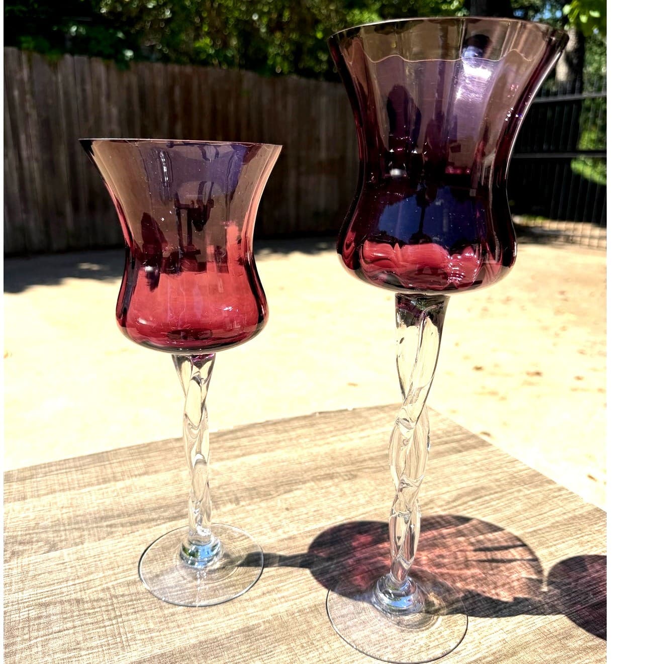Amethyst Glass Hurricane Vintage Candle Holders Clear Twisted Stem Votive-Pair - Thumbnail 4