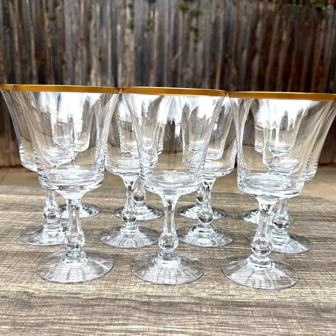 Fostoria Retired 1961-1982 'Richmond' Gold Rim 6.75" Water Goblets-Set of 11 - Thumbnail 3