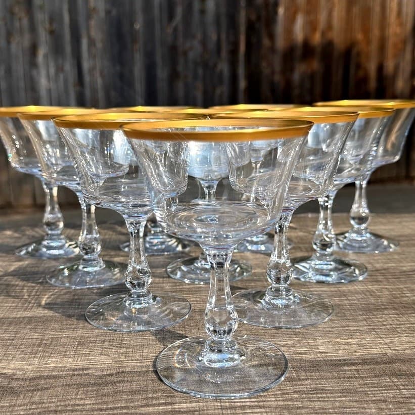 Fostoria Retired 1961-1982 'Richmond' Gold Rim Champagne/Tall Sherbet-Set of 10