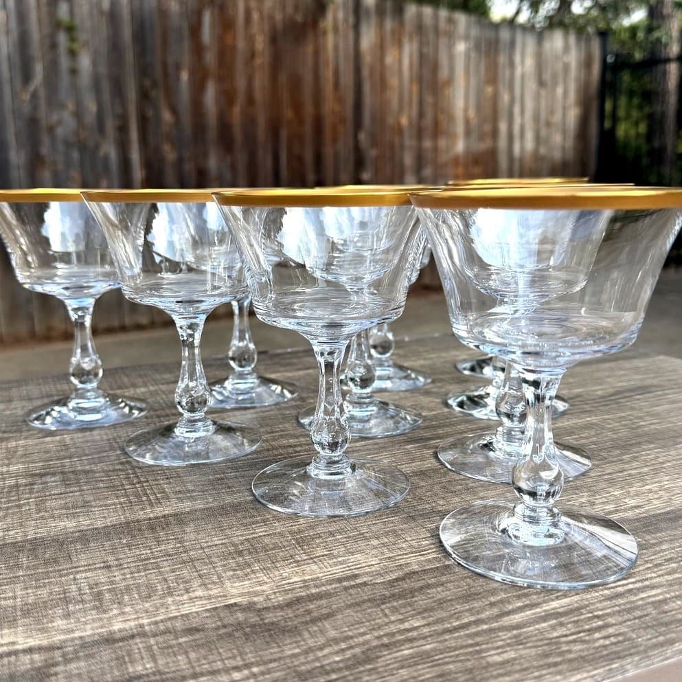 Fostoria Retired 1961-1982 'Richmond' Gold Rim Champagne/Tall Sherbet-Set of 10 - Thumbnail 6