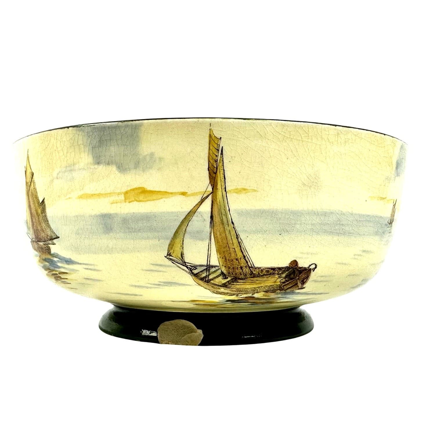 Antique Royal Doulton “Ships" Hand Painted Footed Fruit Bowl-Extremely Rare-Flaw - Thumbnail 4