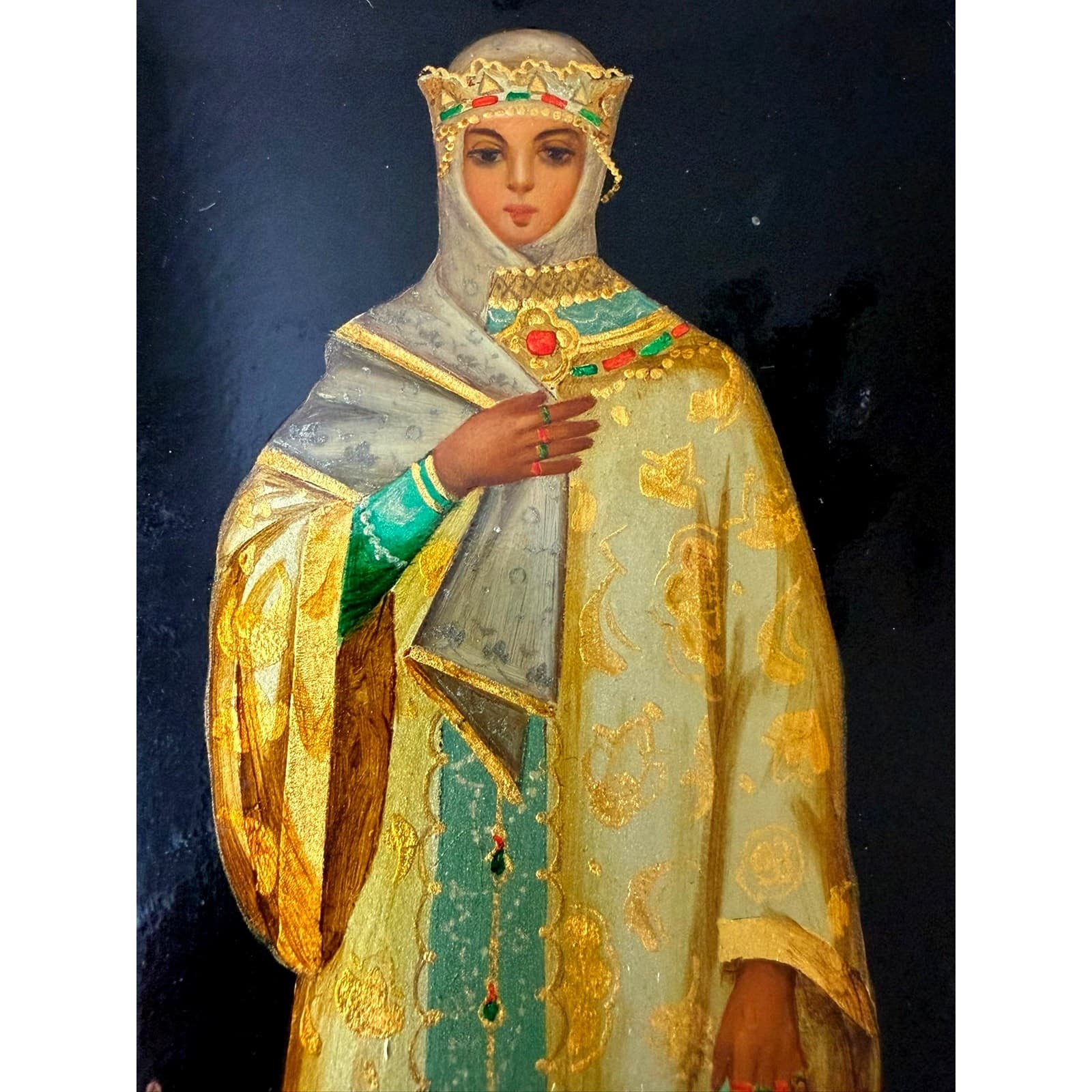 Vintage Fedoskino Russian Lacquer Box Snow Maiden Snegurochka w Papers 6.5" - Thumbnail 5