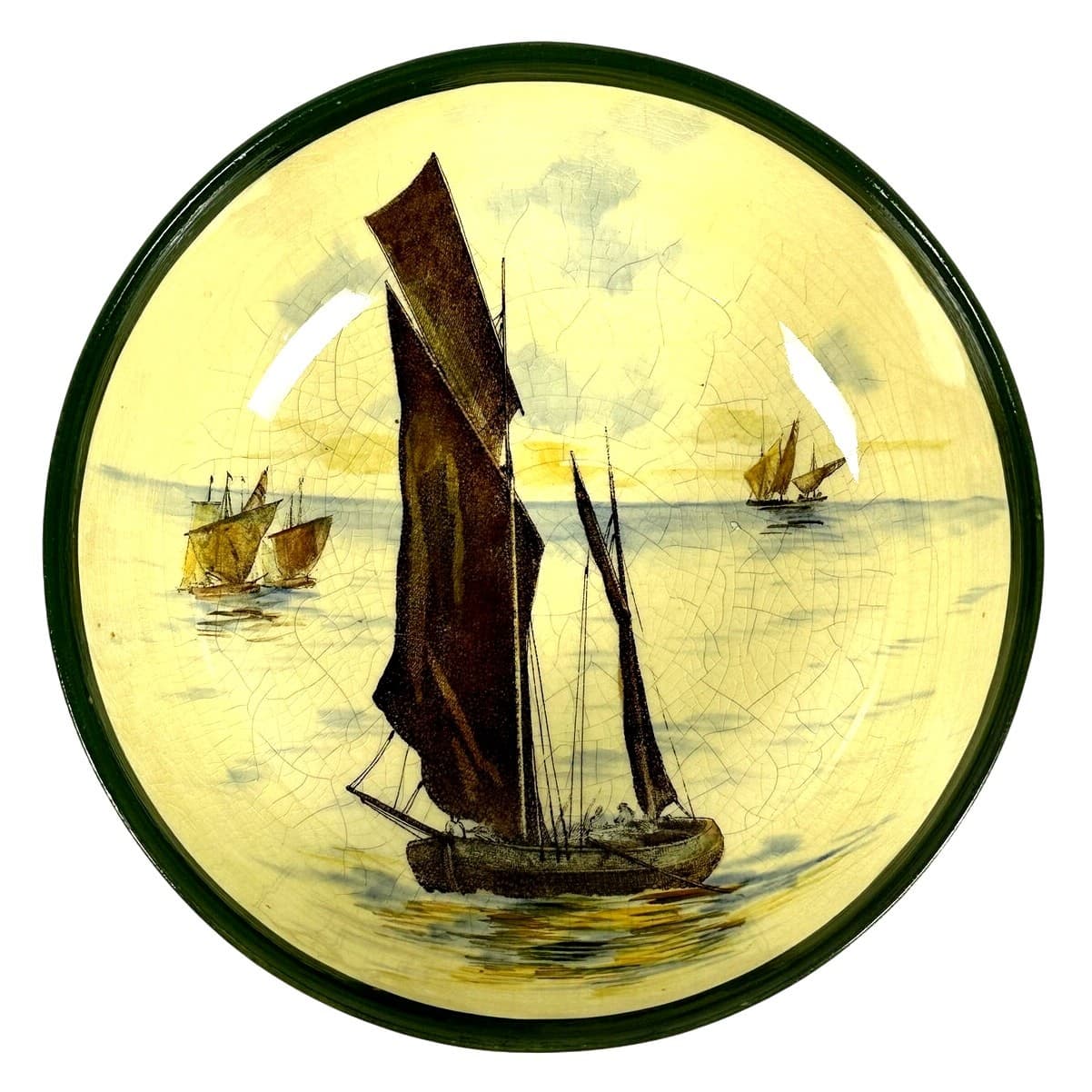 Antique Royal Doulton “Ships" Hand Painted Footed Fruit Bowl-Extremely Rare-Flaw - Thumbnail 3