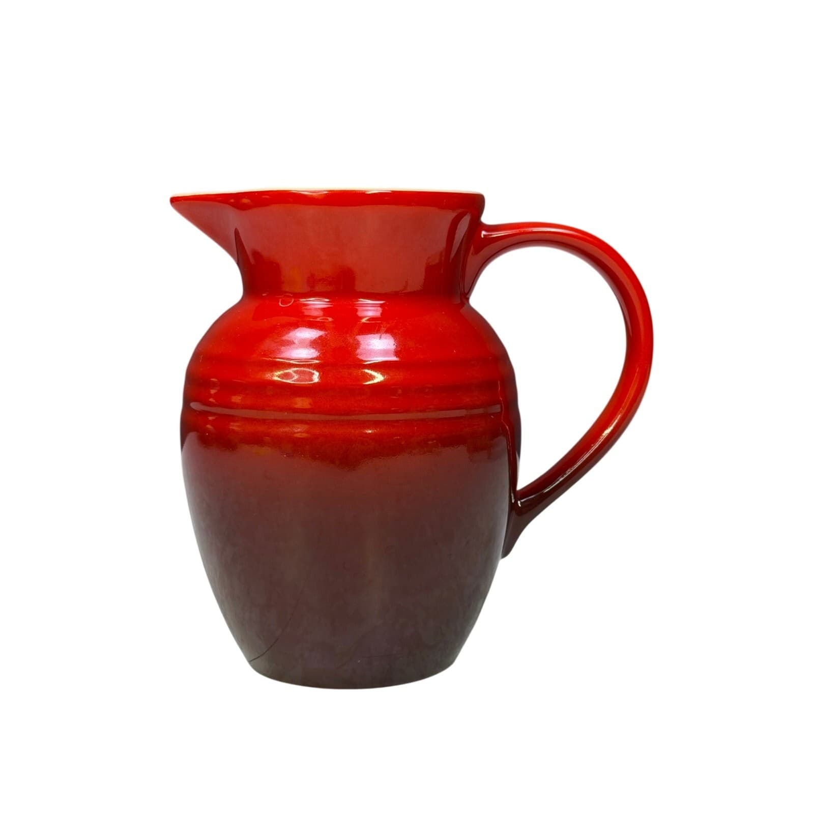 Le Creuset Red Stoneware Pitcher Creamer Cerise Small Milk Jug 5.75” Excellent - Thumbnail 3