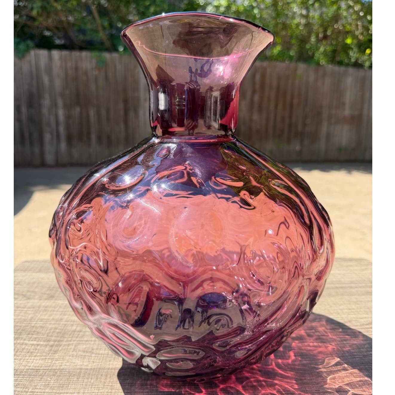 Vintage 13"Handblown Amethyst Art Glass Vase Murano Style Plum Swirl Centerpiece - Thumbnail 9
