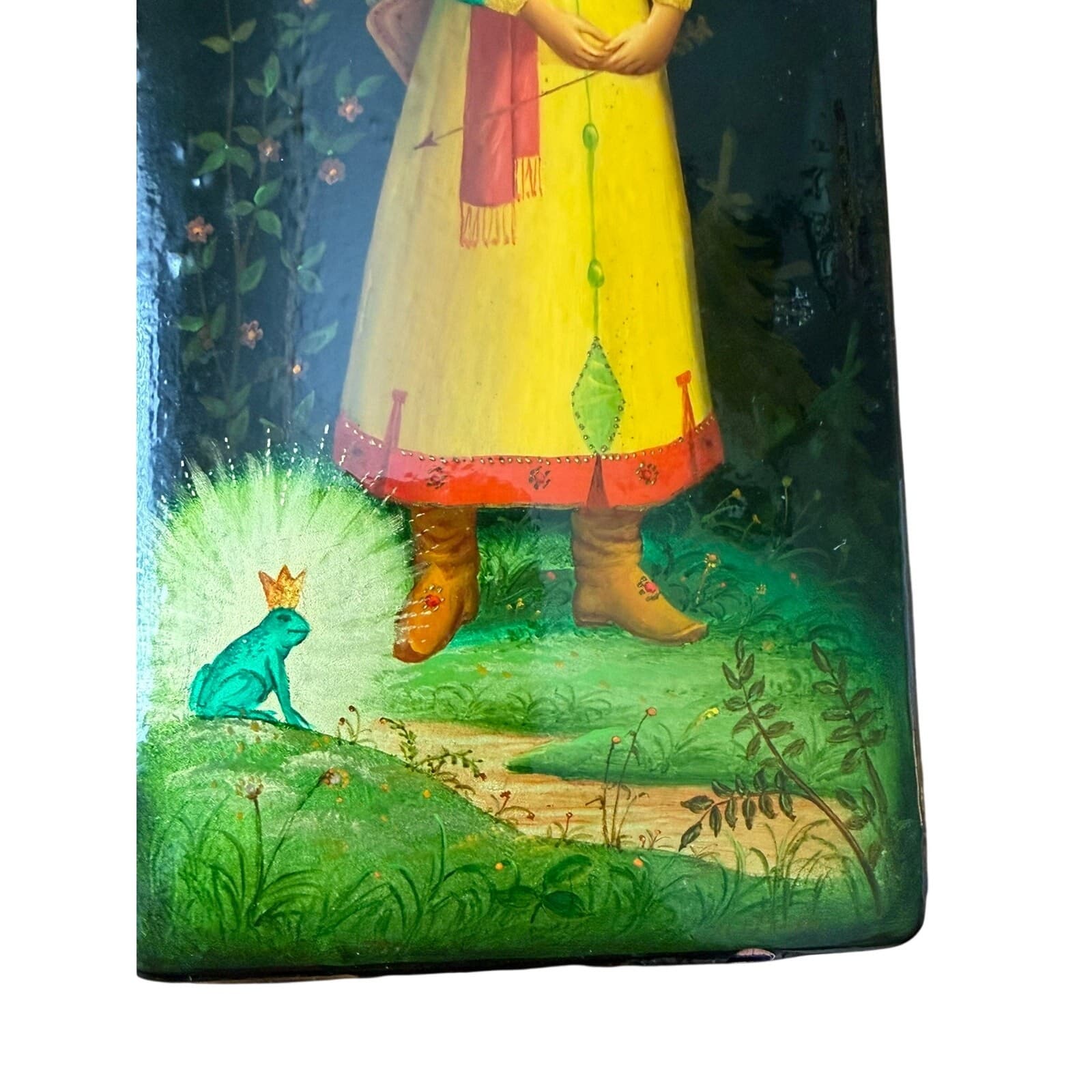 Vintage Fedoskino Russian Lacquer Box Frog Princess Beriozka Box Papers 6.5" - Thumbnail 5