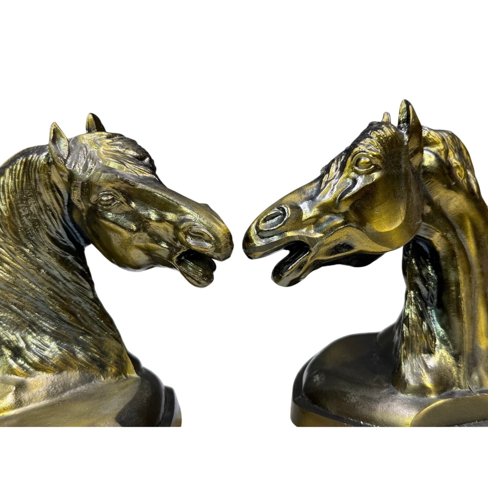 Rare Vintage Horse Head Bookends Bronze Finish Marble Bases Equestrian Decor - Thumbnail 5