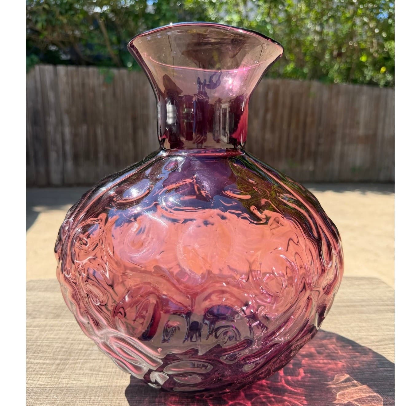 Vintage 13"Handblown Amethyst Art Glass Vase Murano Style Plum Swirl Centerpiece