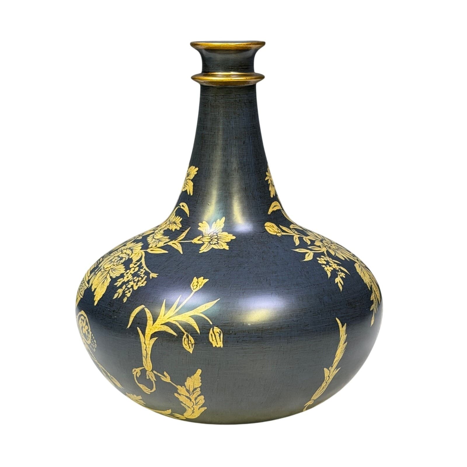 Bringier McConnell Toyo Black Vase/Ginger Jar Set Hollywood Regency Chinoiserie - Thumbnail 4